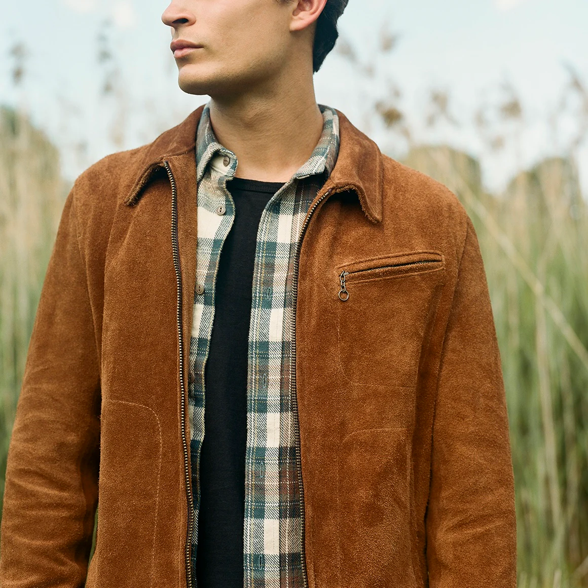 Suede Unlined Trucker Jacket - Saddle - Image 3