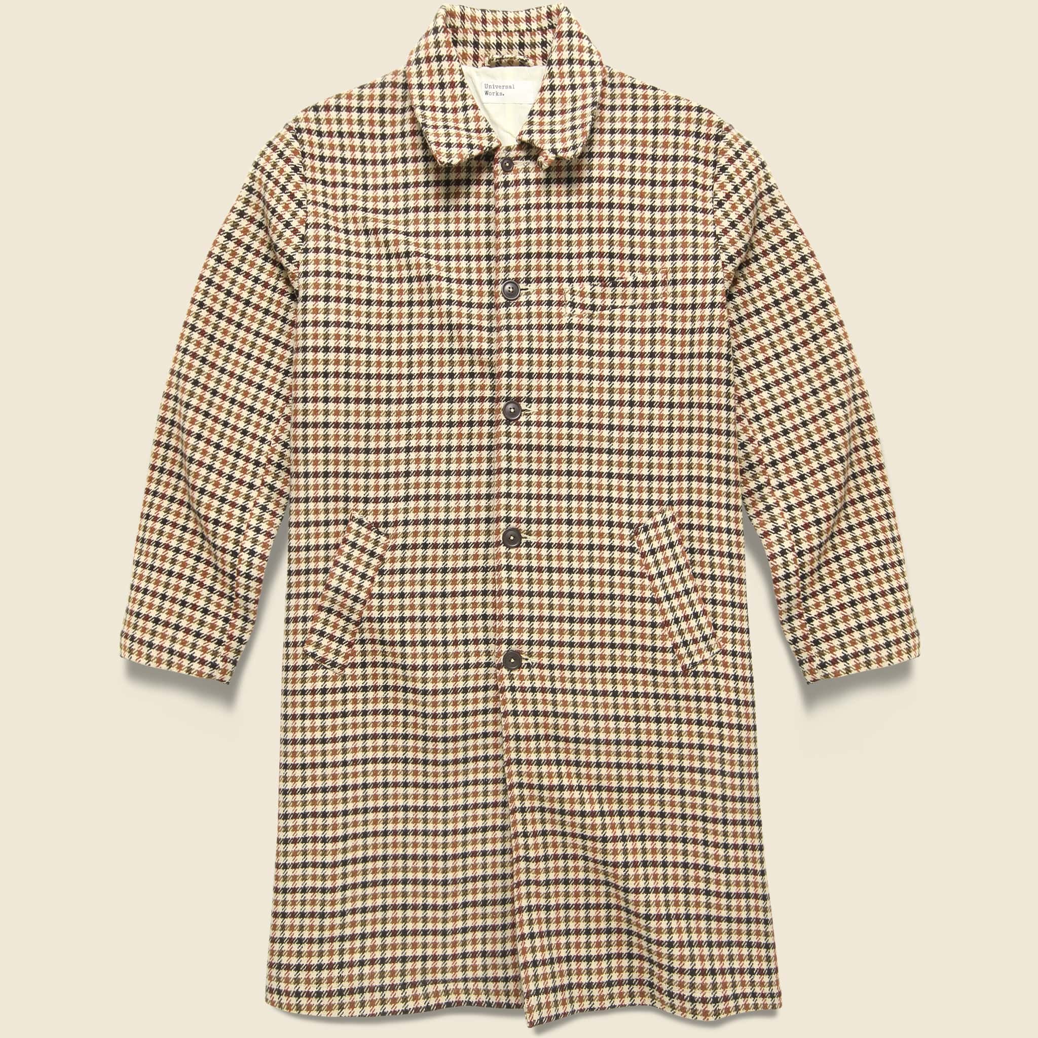 Swing Overcoat - Stone Houndstooth Check