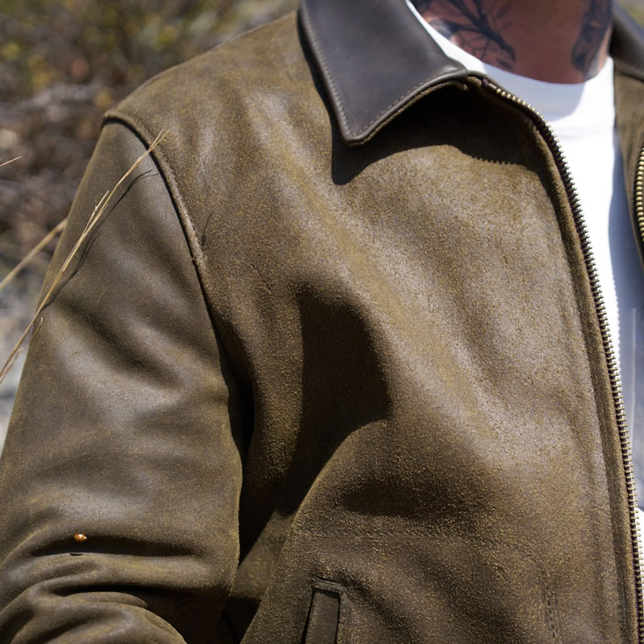 Texas Steerhide Roughout Suede Mechanic Jacket - Olive - Image 2