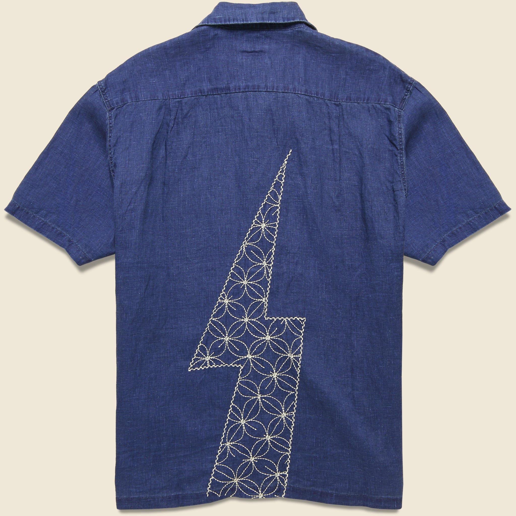 Thunderbolt Sashiko Linen Aloha Shirt - Indigo - Image 2