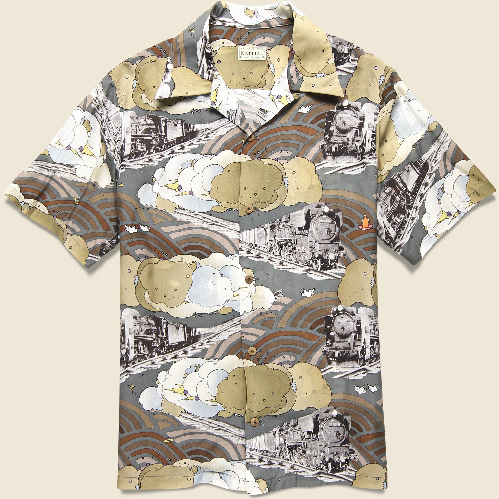 Tibe-Lympic Train Silk Rayon Aloha Shirt - Grey