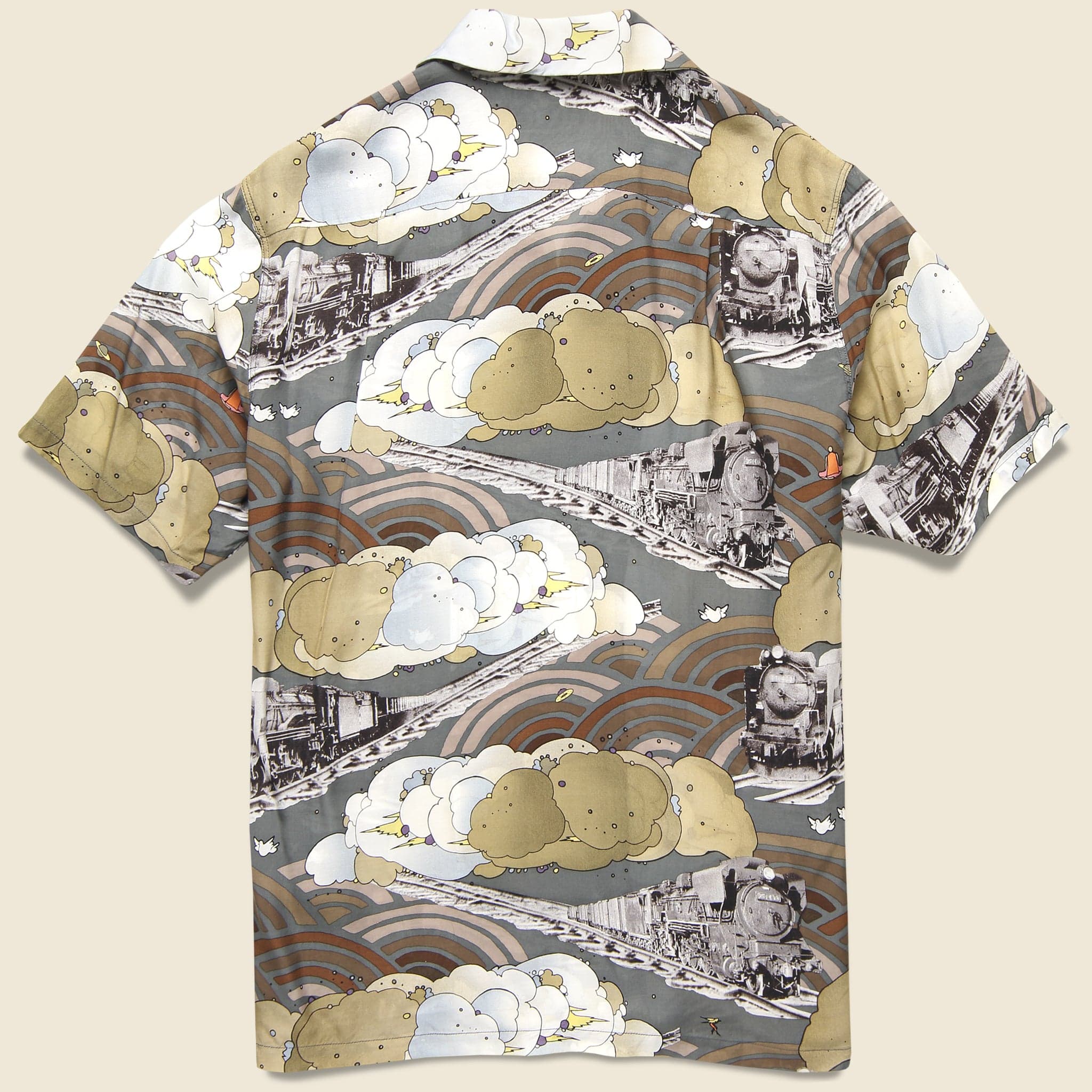 Tibe-Lympic Train Silk Rayon Aloha Shirt - Grey - Image 2