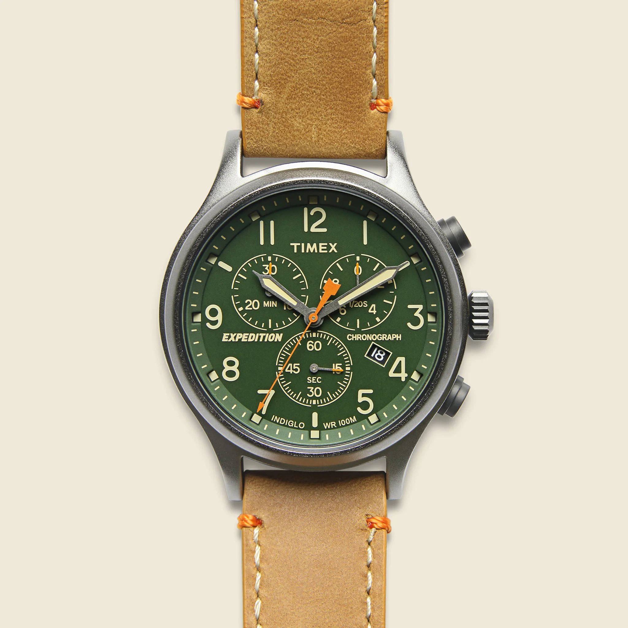 Expedition Scout Chronograph Leather Strap Watch 42mm - Green/Tan