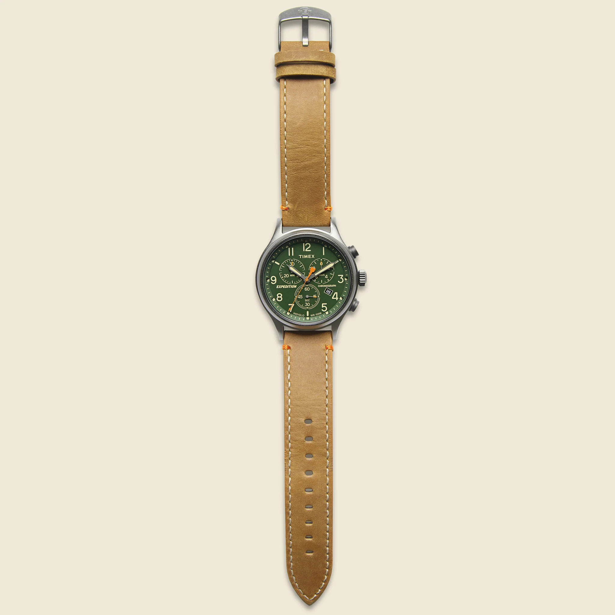 Expedition Scout Chronograph Leather Strap Watch 42mm - Green/Tan - Image 2