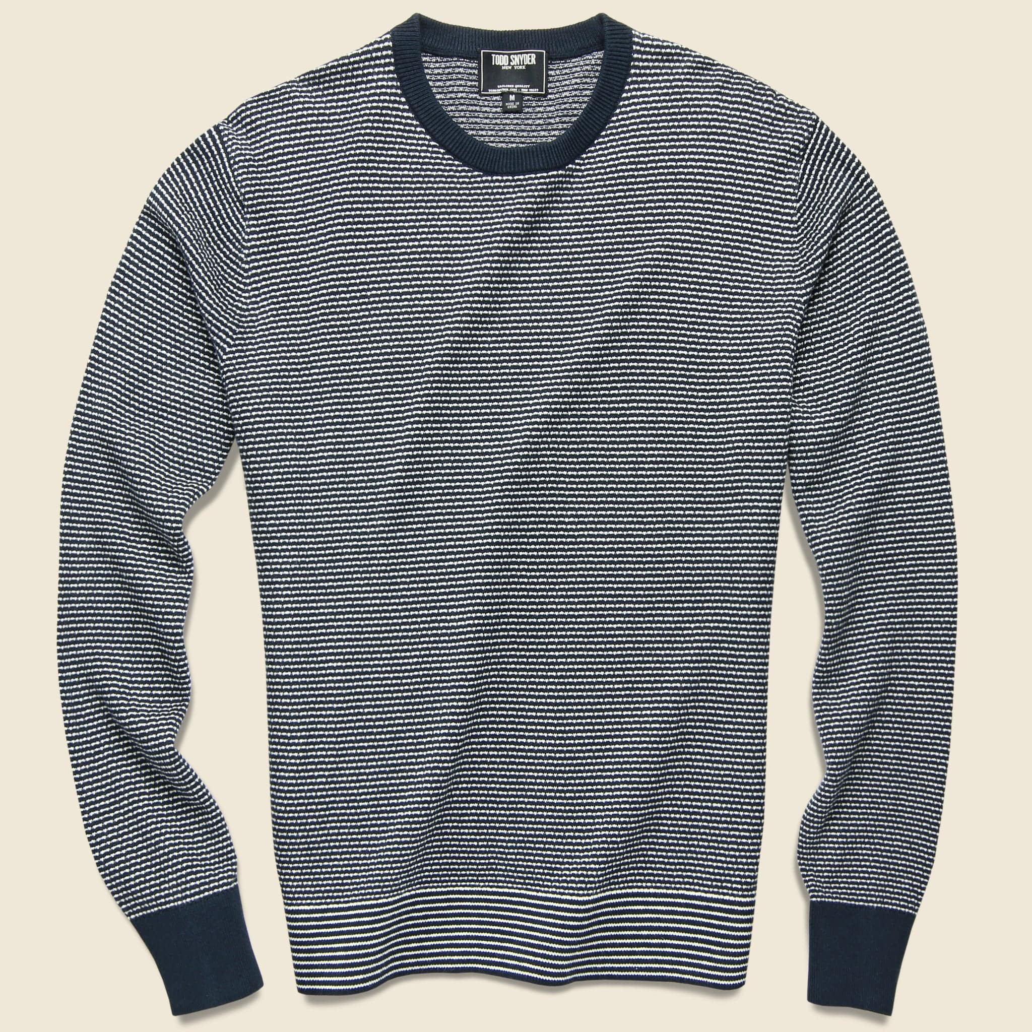 Stripe Cotton Crewneck Sweater - Navy