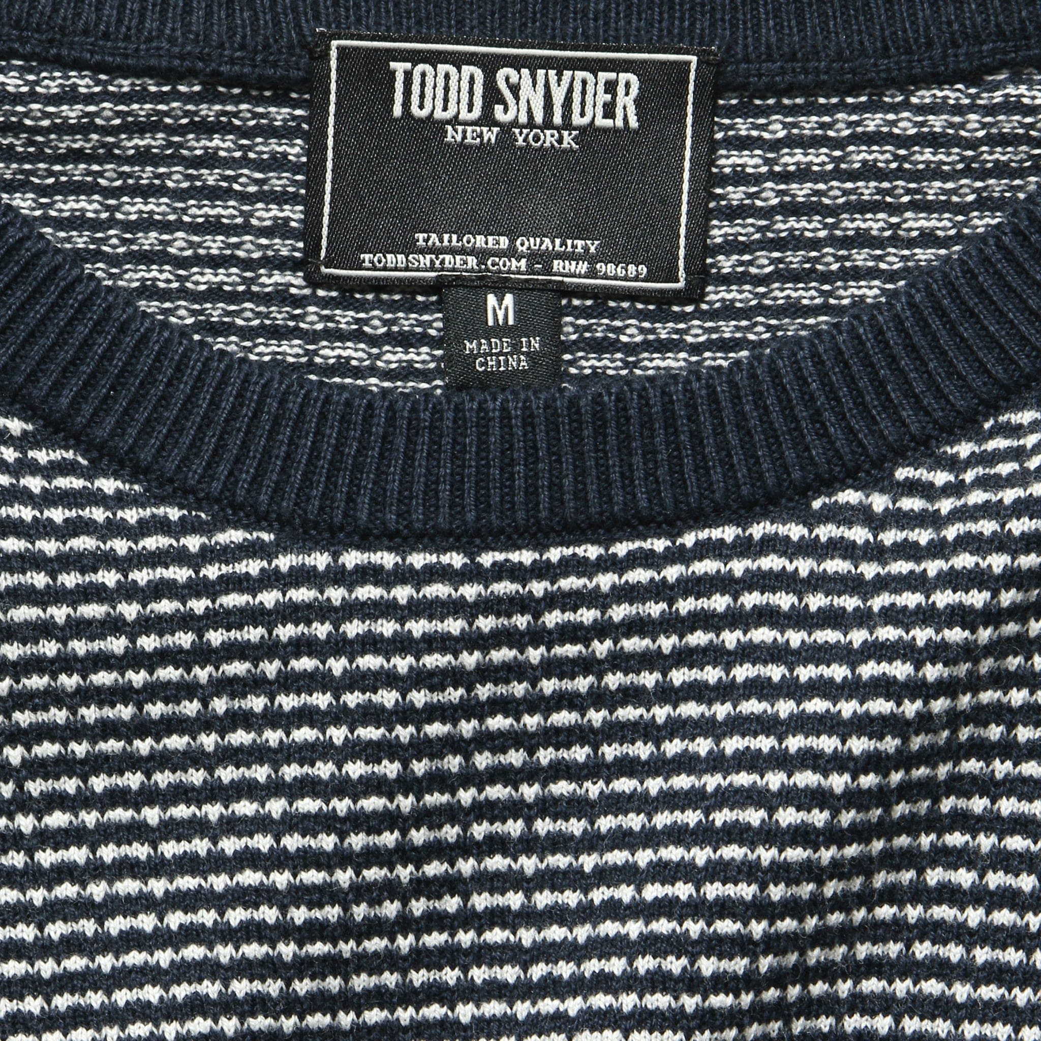 Stripe Cotton Crewneck Sweater - Navy - Image 2