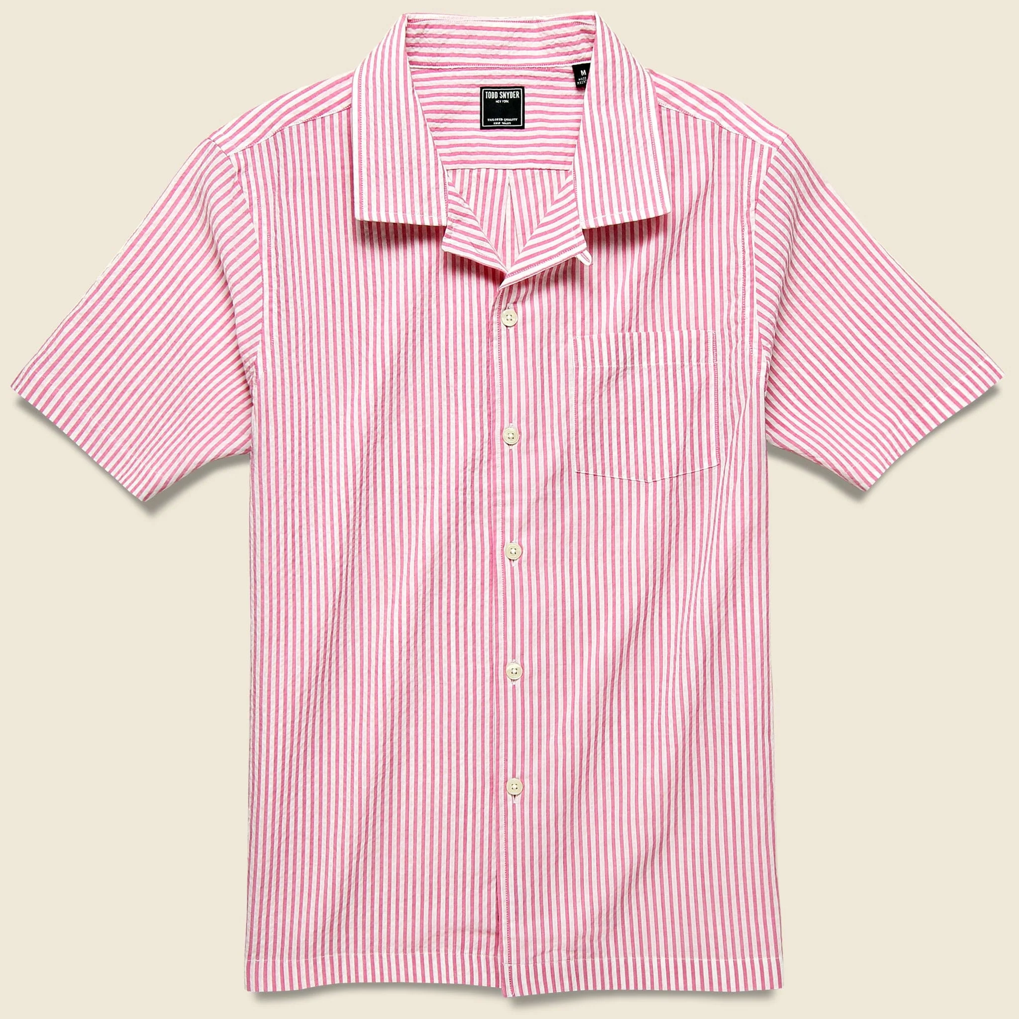 Stripe Seersucker Camp Shirt - Pink