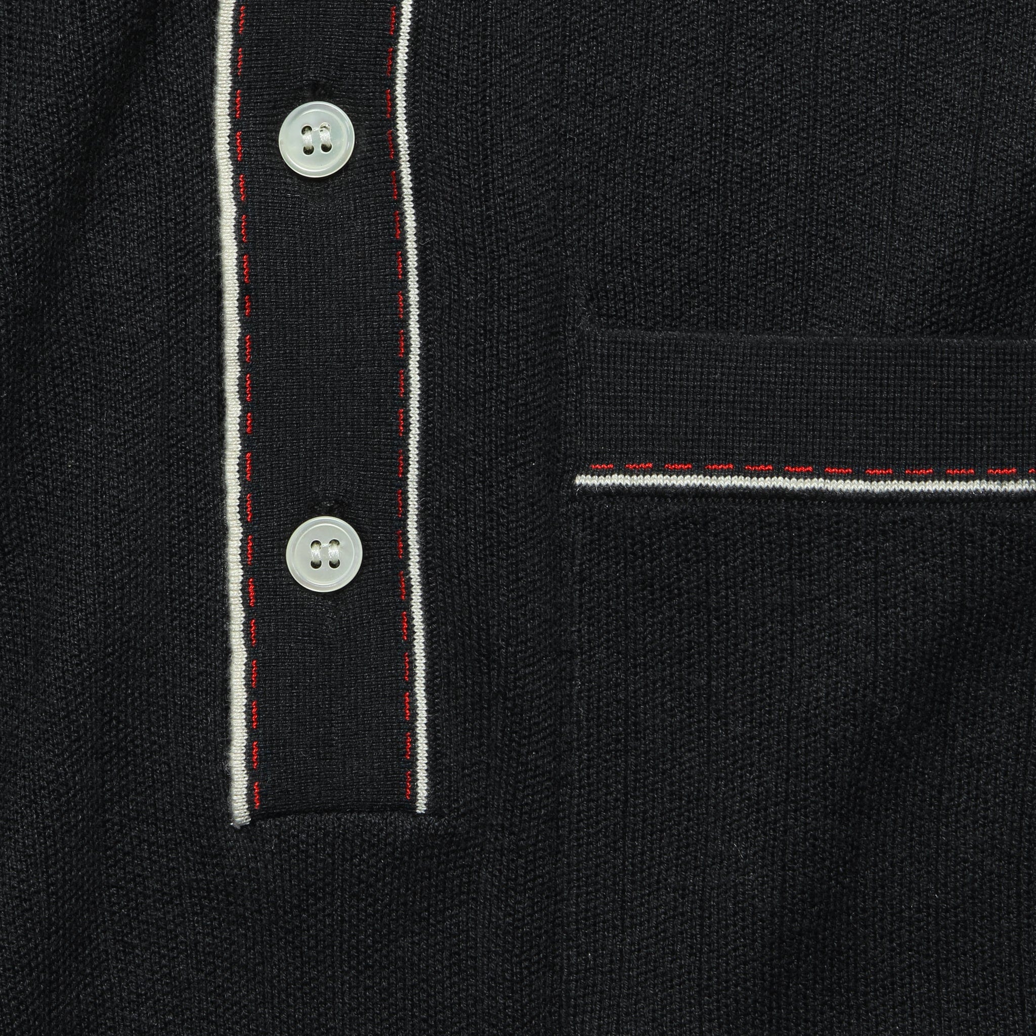 Tipped Button-Down Sweater Polo - Black - Image 3