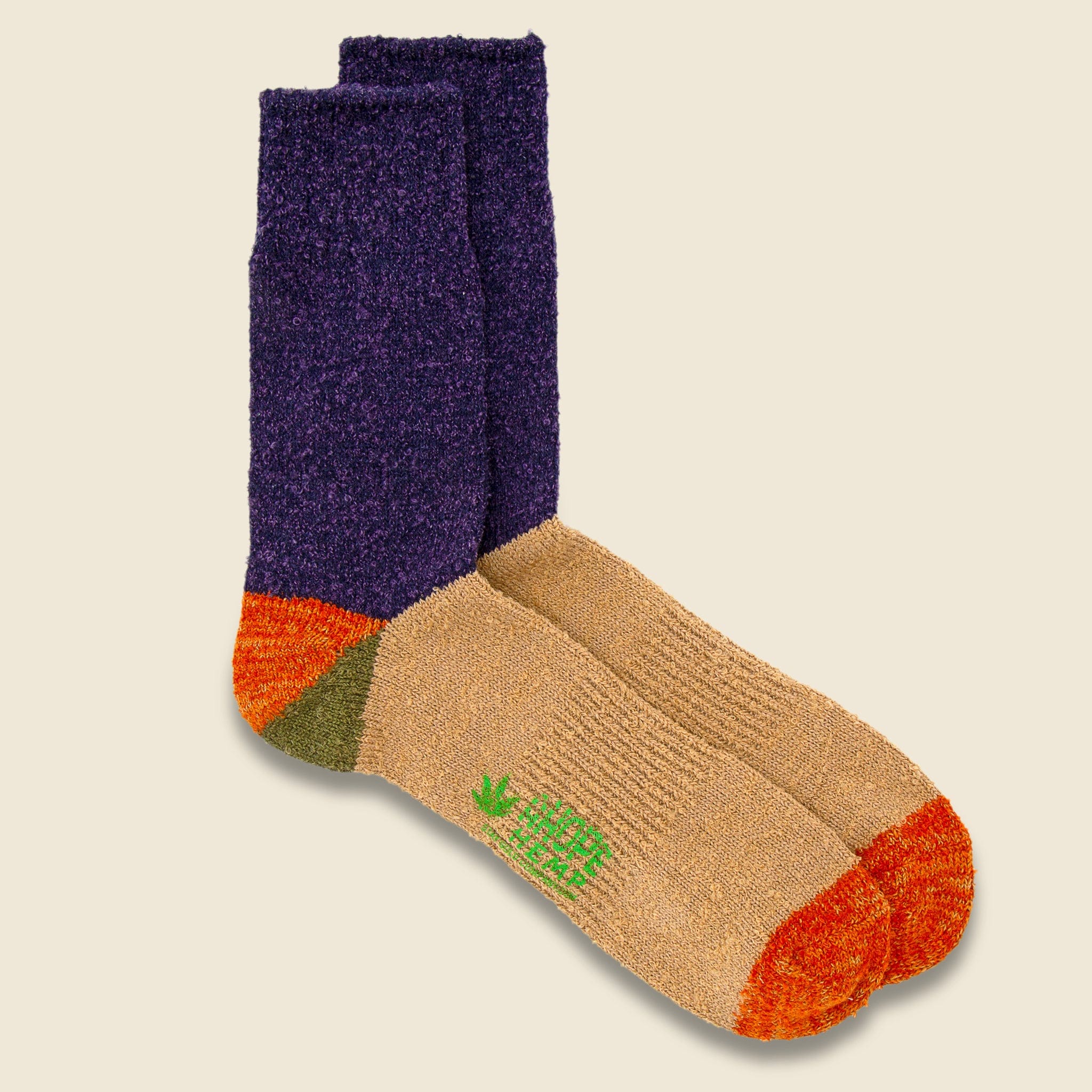 Tri-Color Fuzzy Sock - Tan
