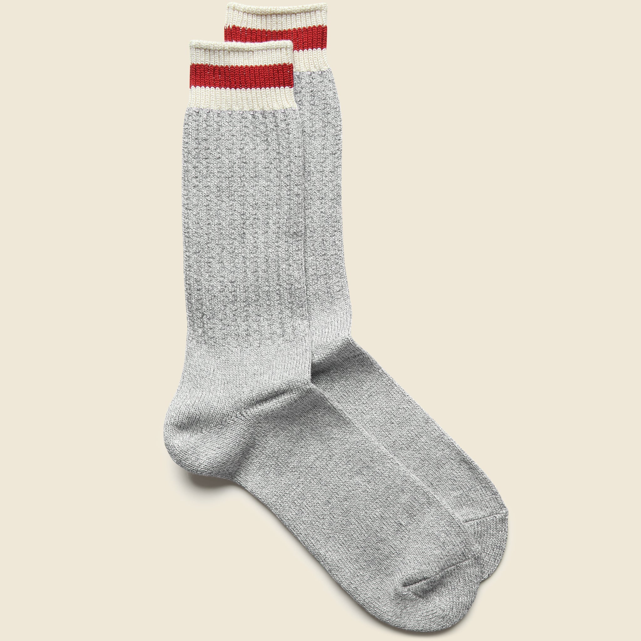 Tuck Cuff Stripe Crew Sock - Light Grey