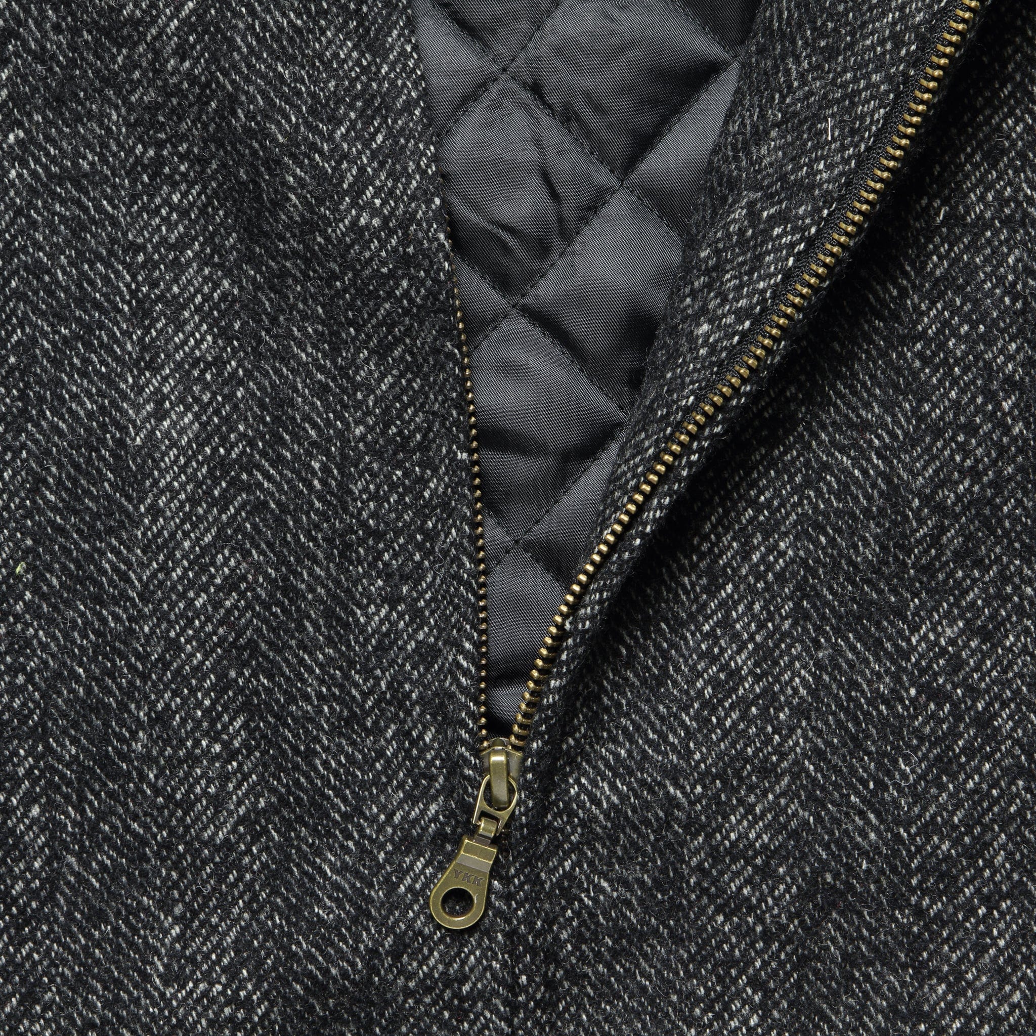Tweed Herrigbone Zip Front Winter Jacket - Charcoal - Image 3