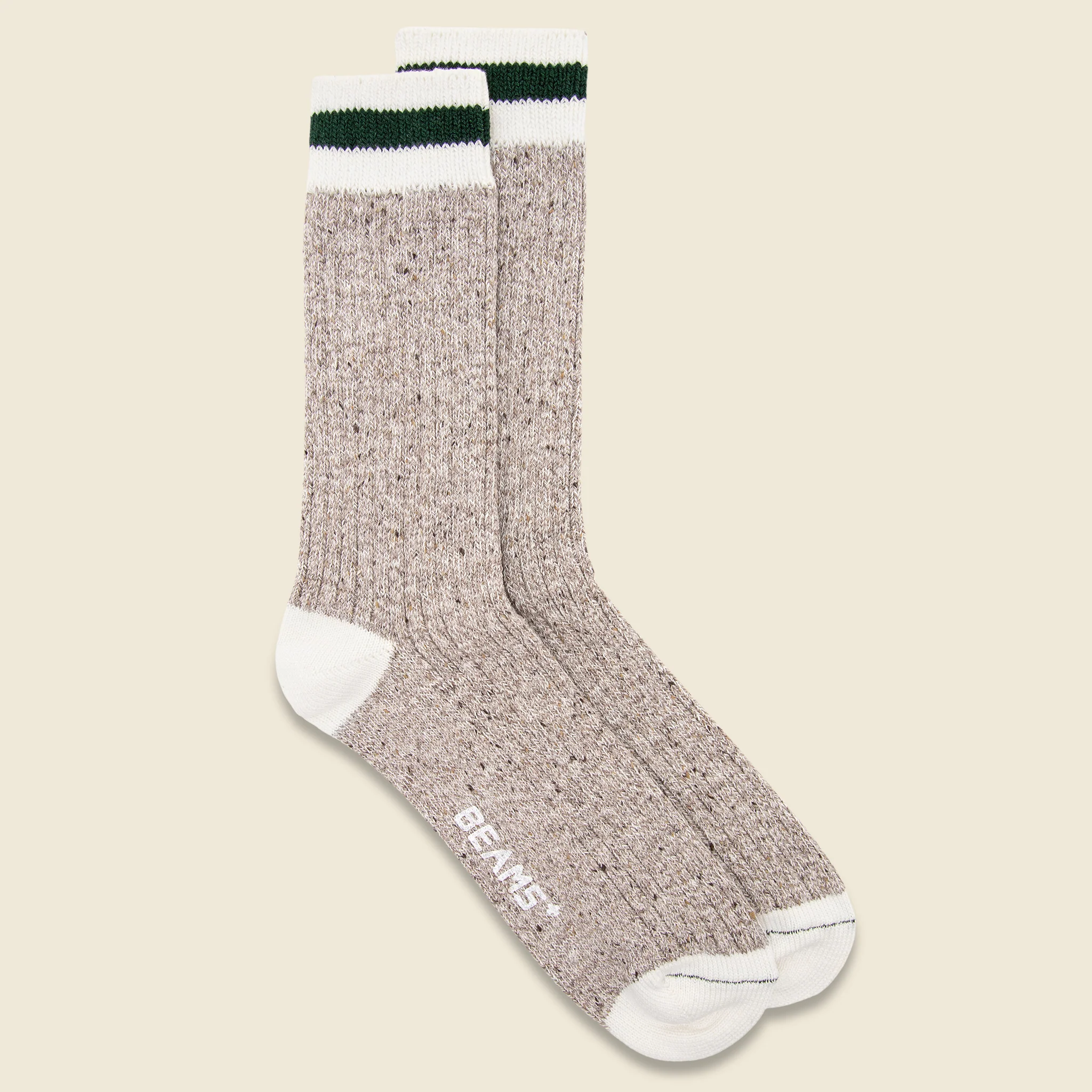 Two Pack Rag Socks - Oatmeal/Green