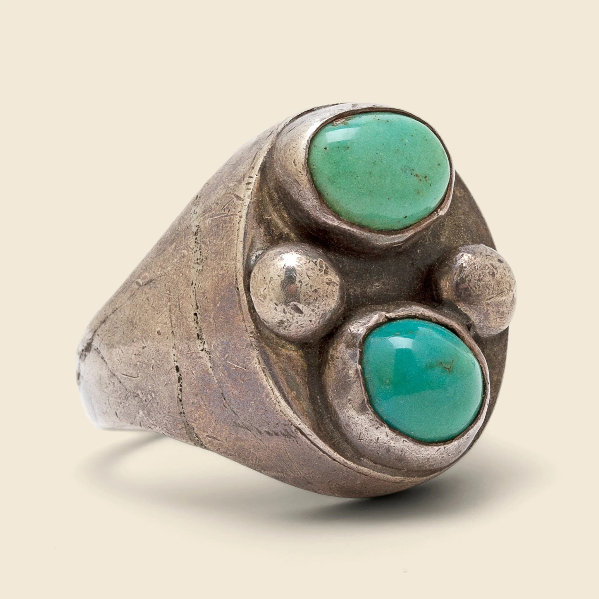 Two Stone Turquoise & Silver Ring