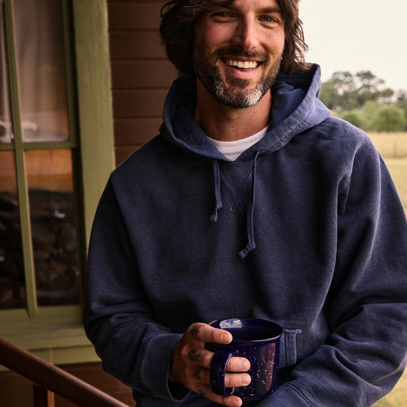 Two-Tone Fleece Hoodie - Navy - Image 2