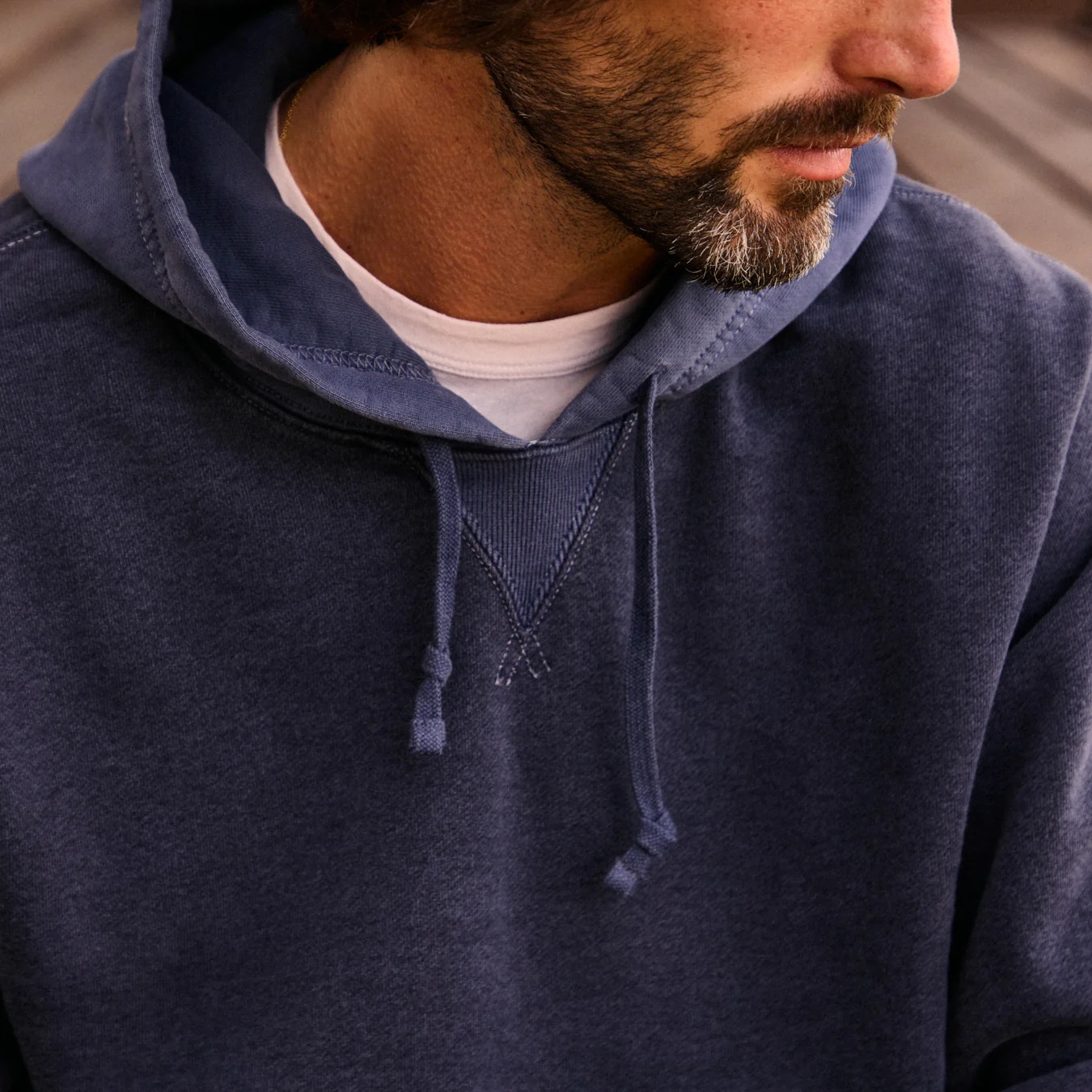 Two-Tone Fleece Hoodie - Navy - Image 3