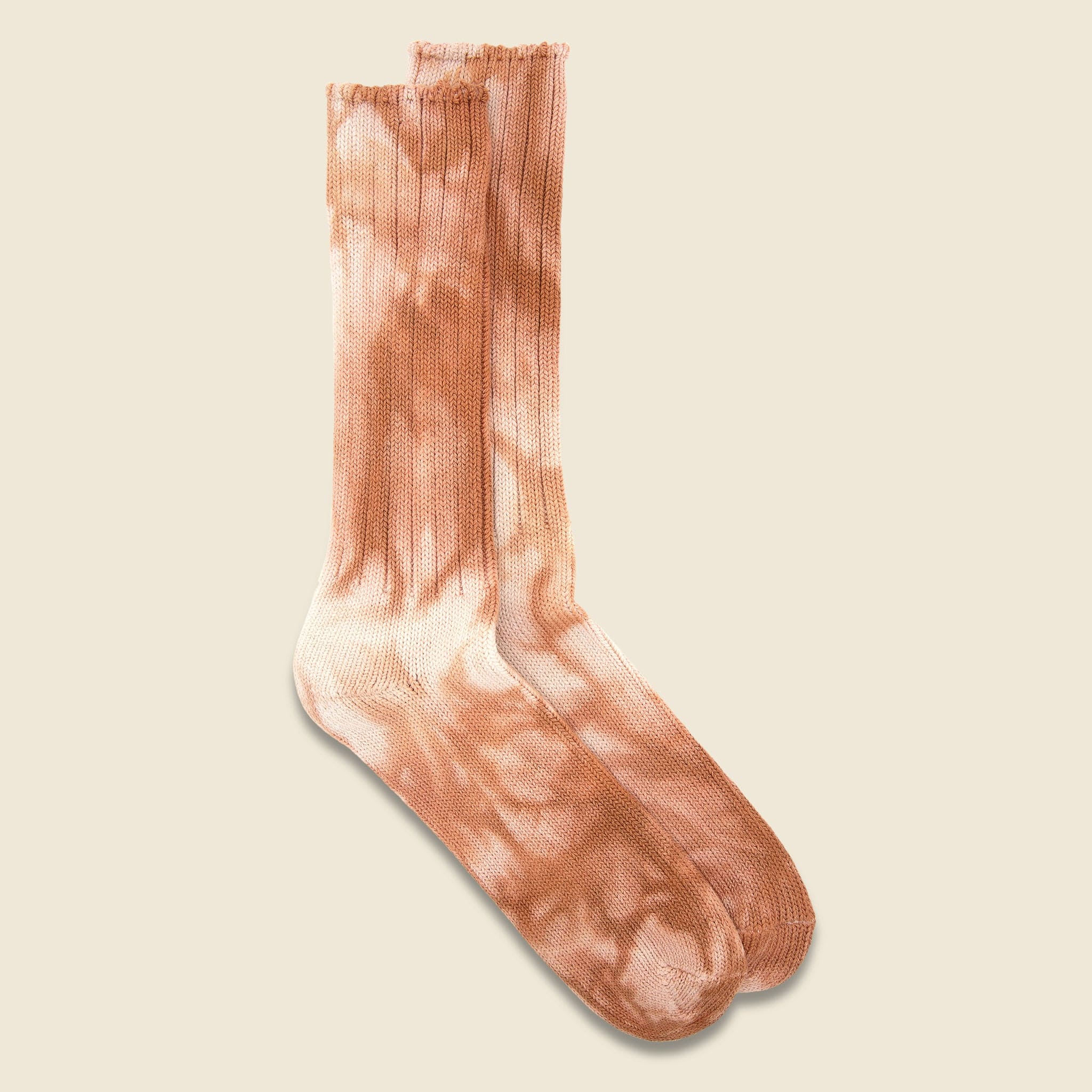 Uneven Tie Dye Crew Sock - Rust