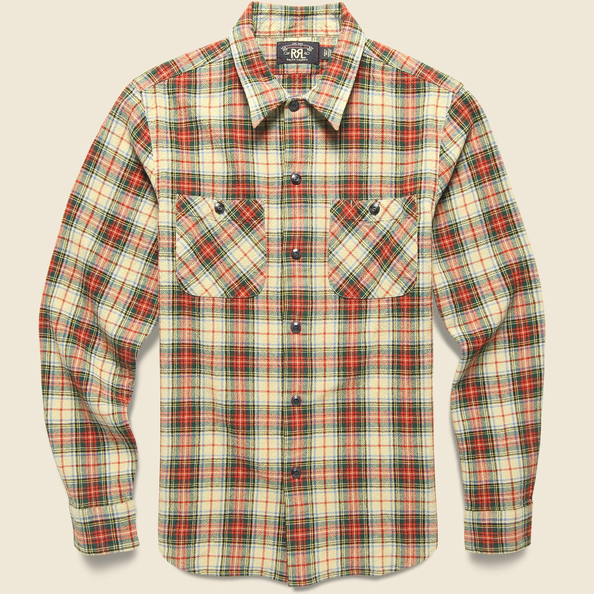 Universal Plaid Crepe Camp Shirt - Cream/Multi