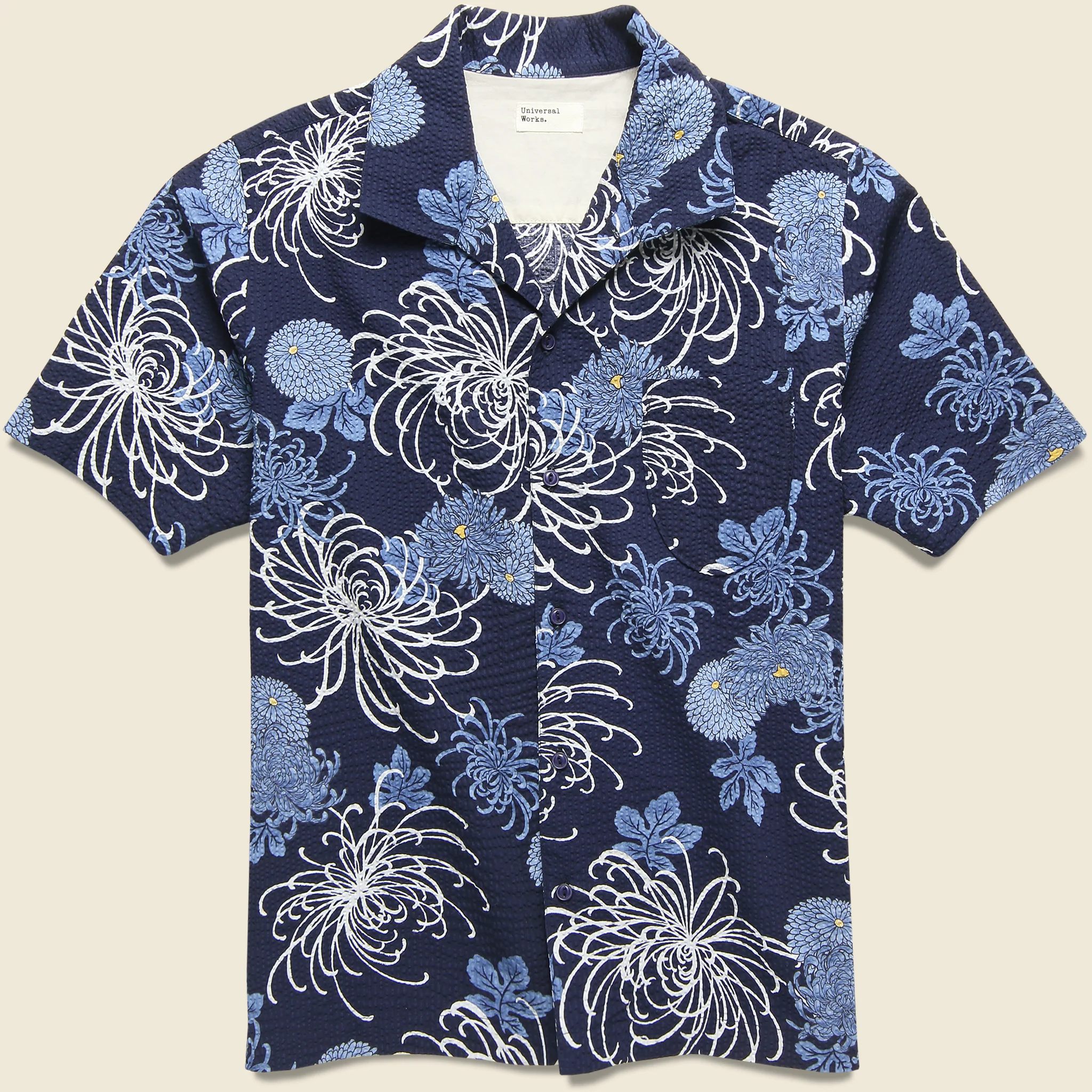 Japanese Flower Seersucker Shirt - Blue