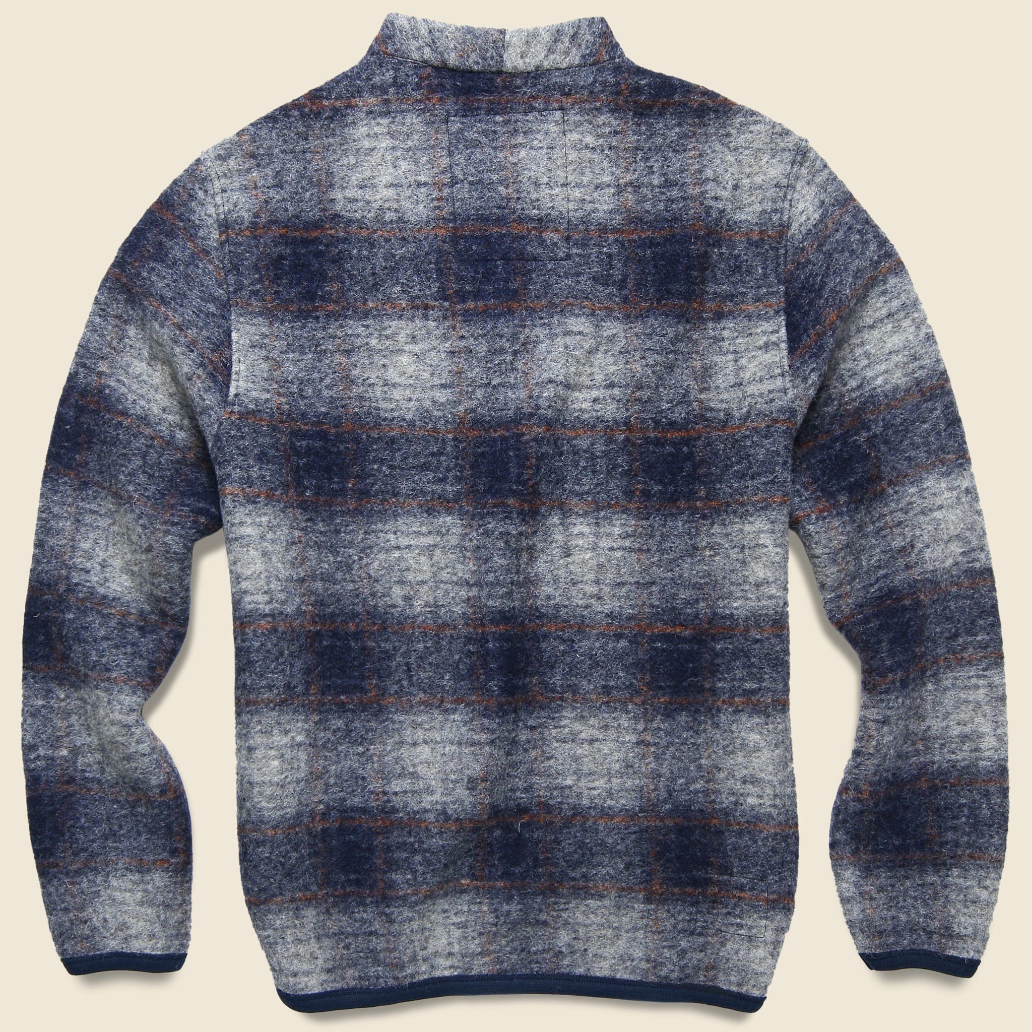 Wool Fleece Cardigan - Navy Check - Image 2