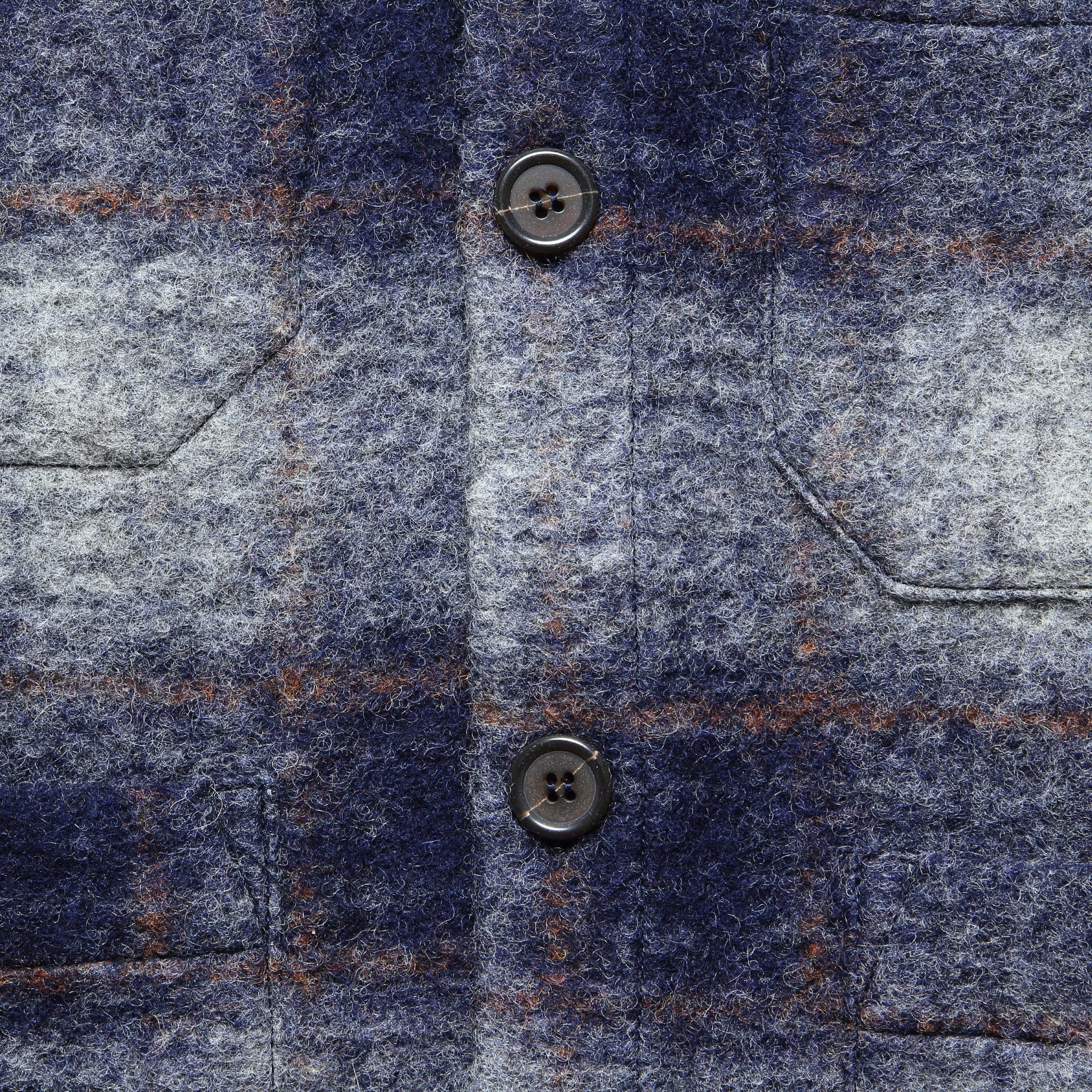 Wool Fleece Cardigan - Navy Check - Image 3