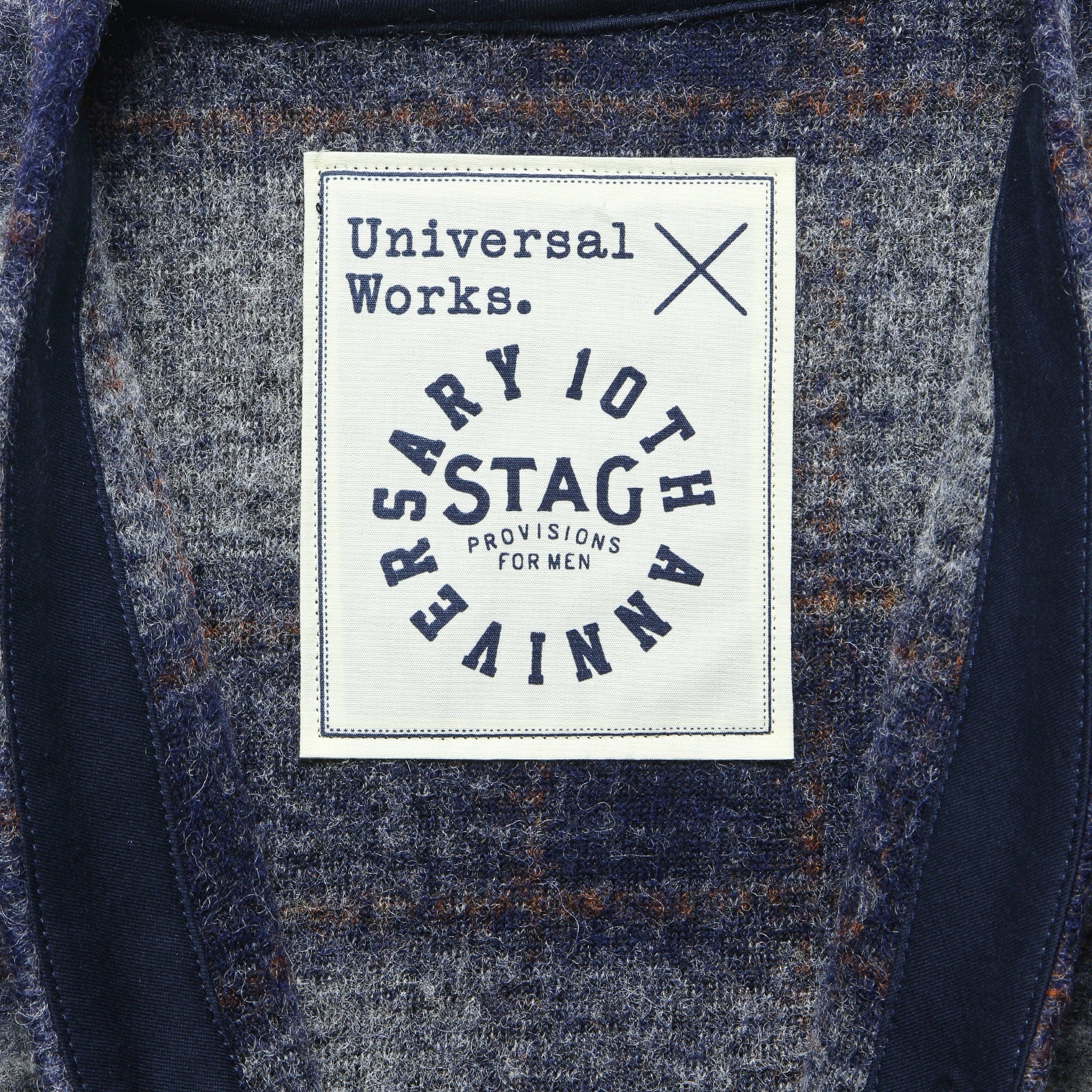 Wool Fleece Cardigan - Navy Check - Image 4