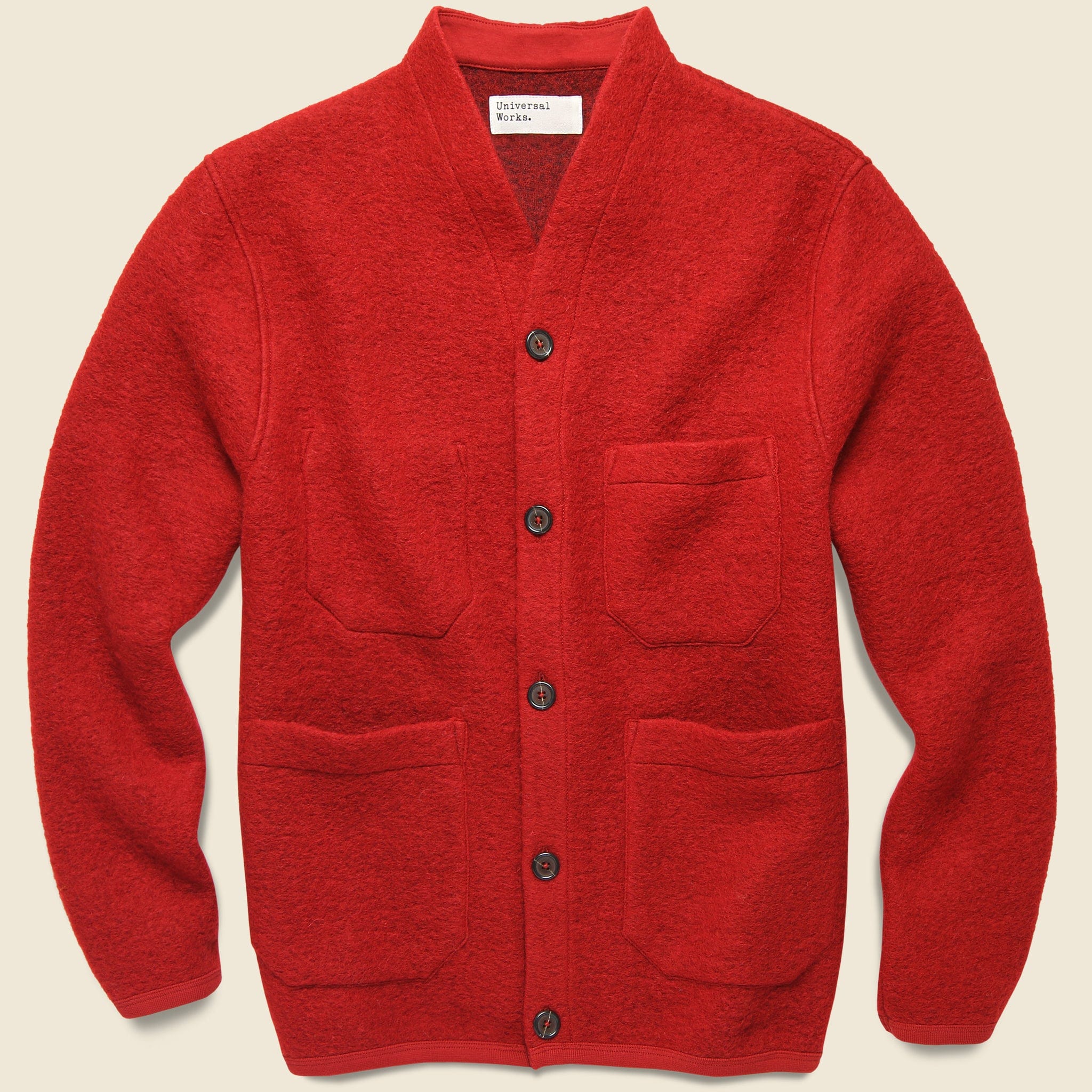 Wool Fleece Cardigan - Red