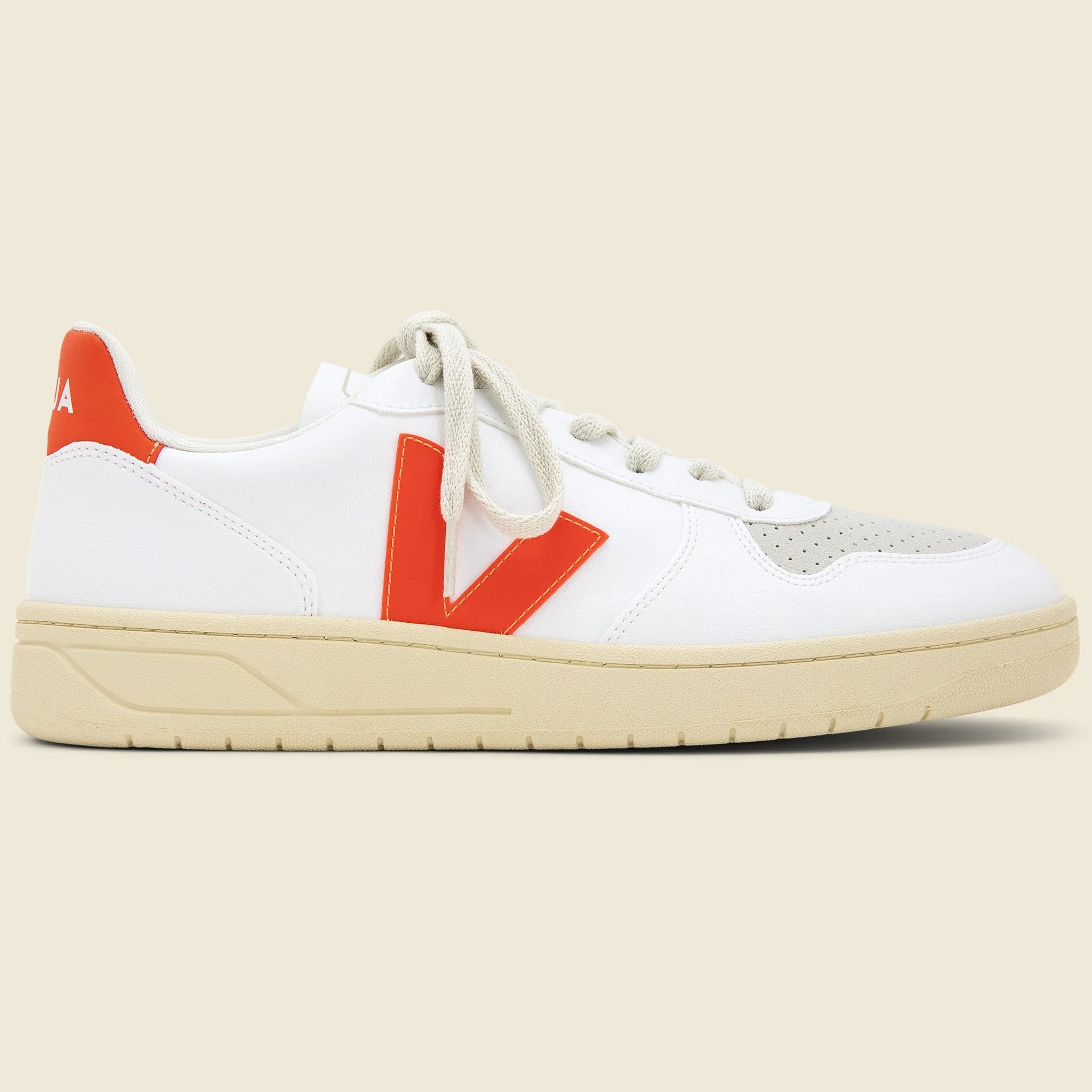 V-10 Leather Sneaker - White/Orange Fluo