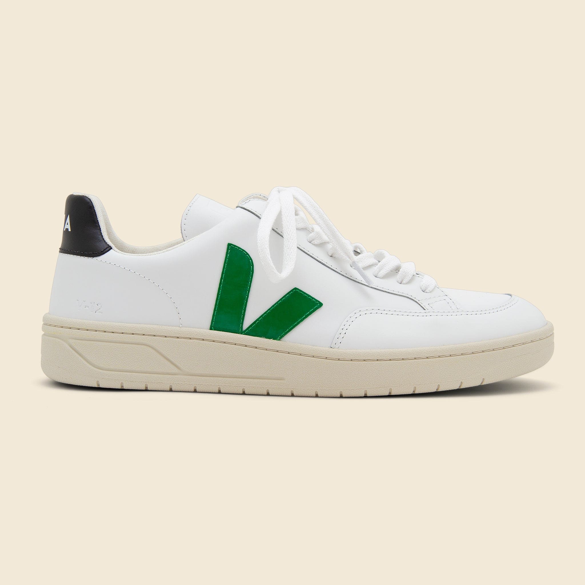 V-12 Leather Sneaker - Extra White/Emeraude Black