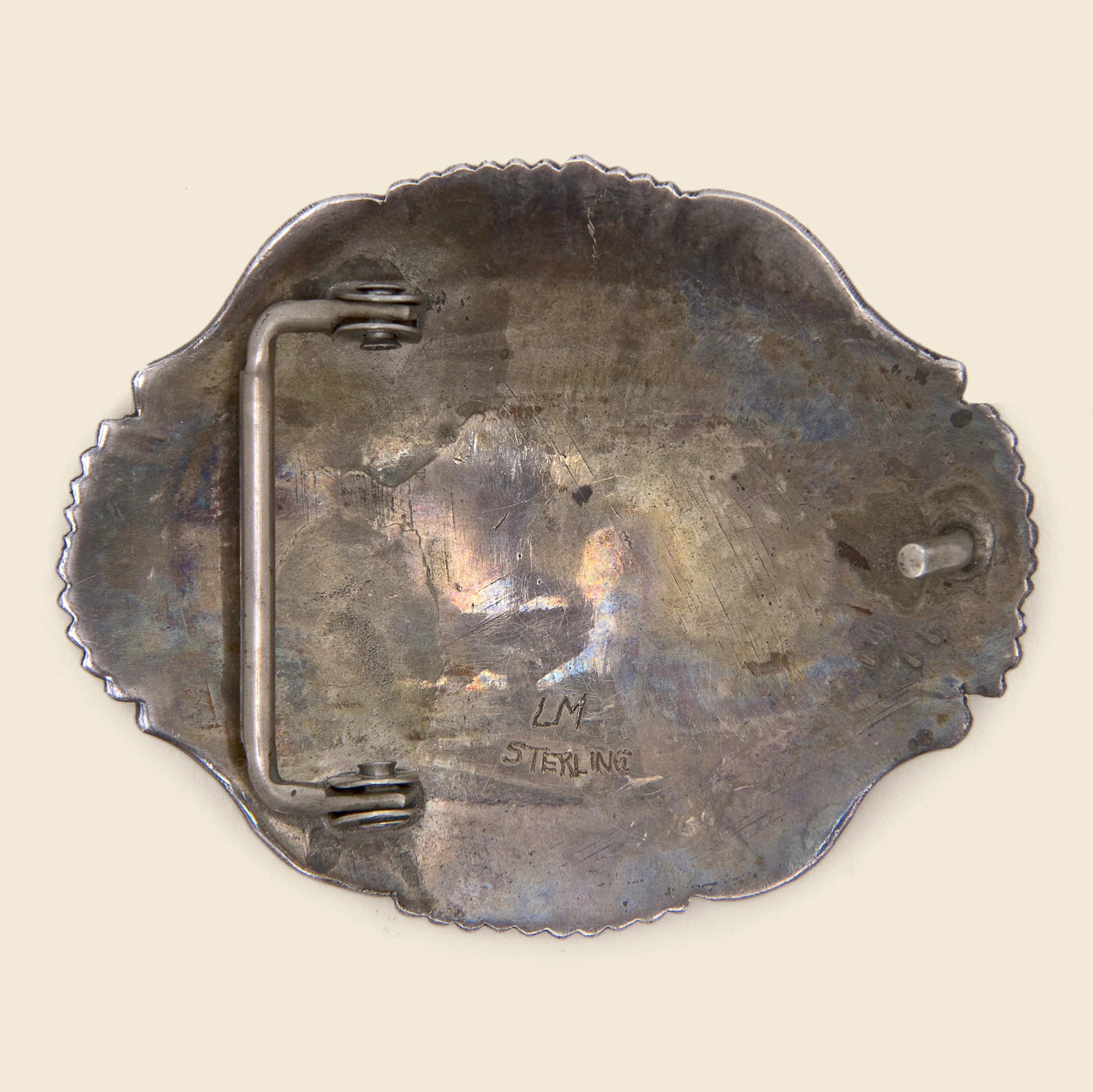 Carved Concho Belt Buckle - Sterling Silver - Image 2