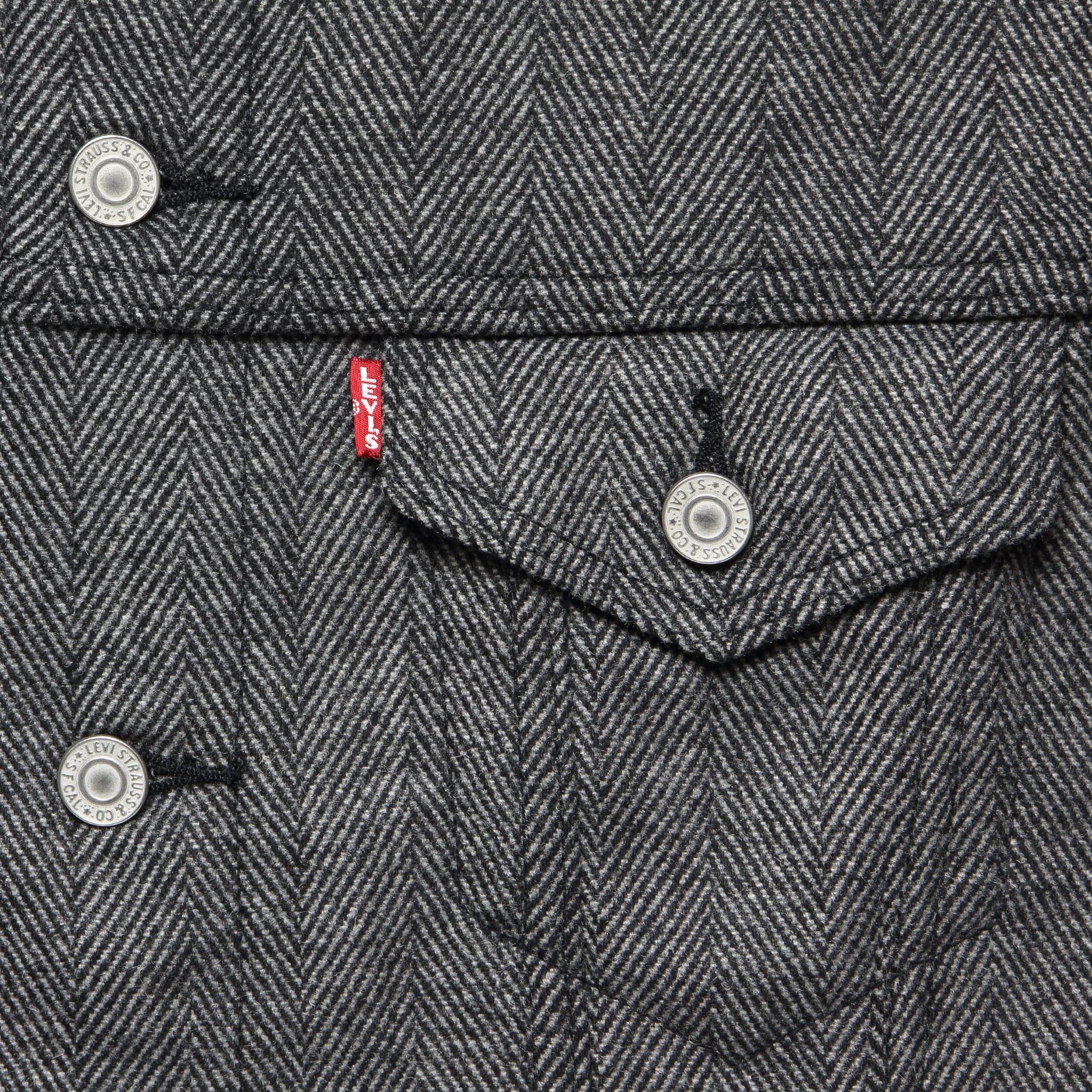 Vintage Fit Herringbone Trucker Jacket - Grey - Image 3