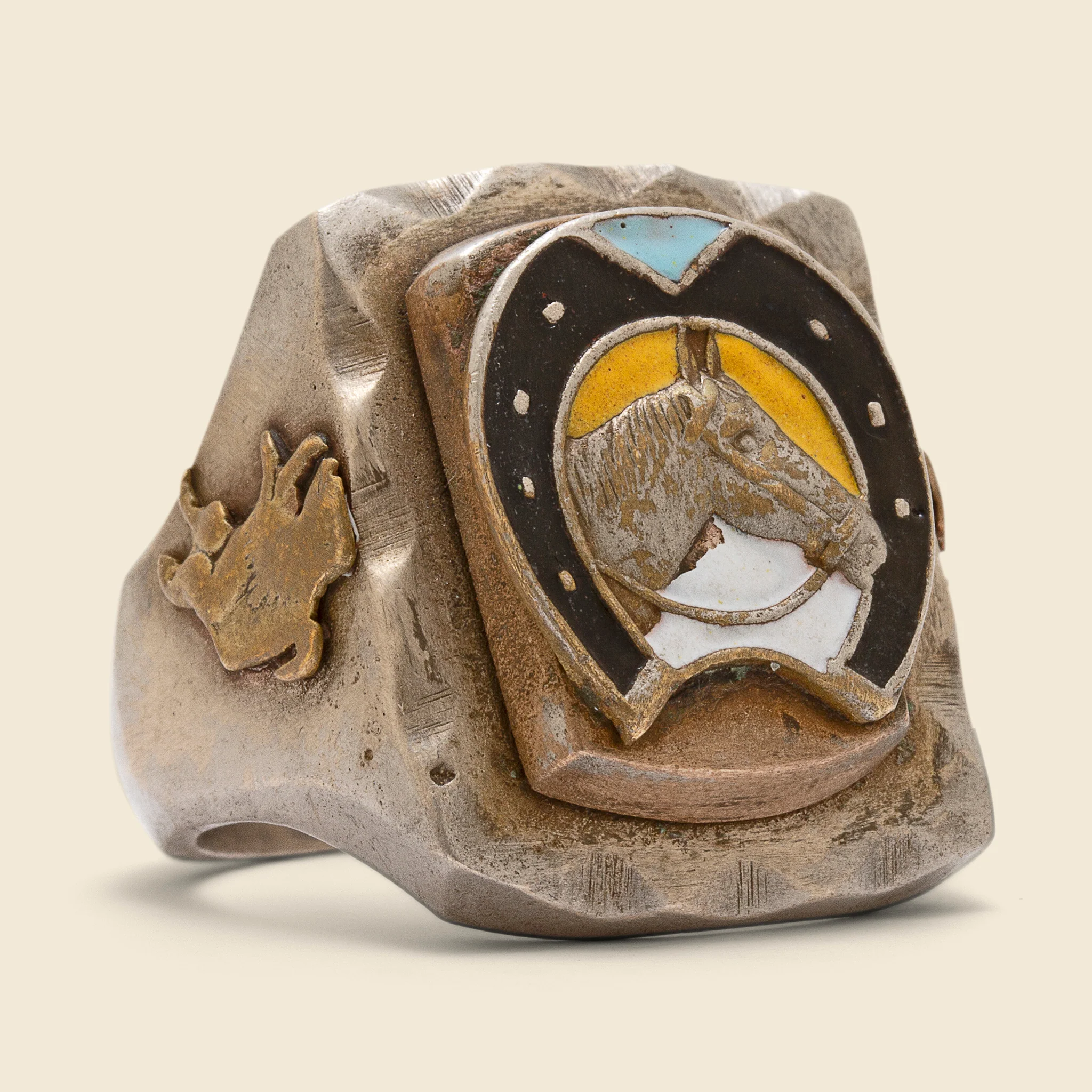 Horseshoe Biker Ring - Silver & Brass