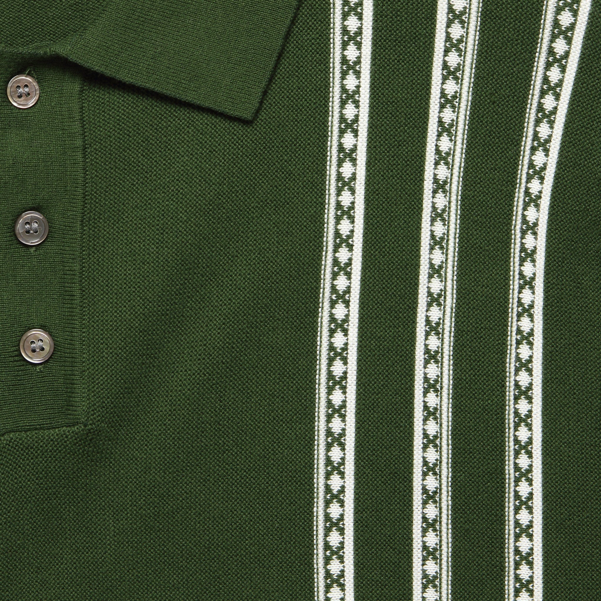 Vintage Jacquard Knit Polo - Olive - Image 3