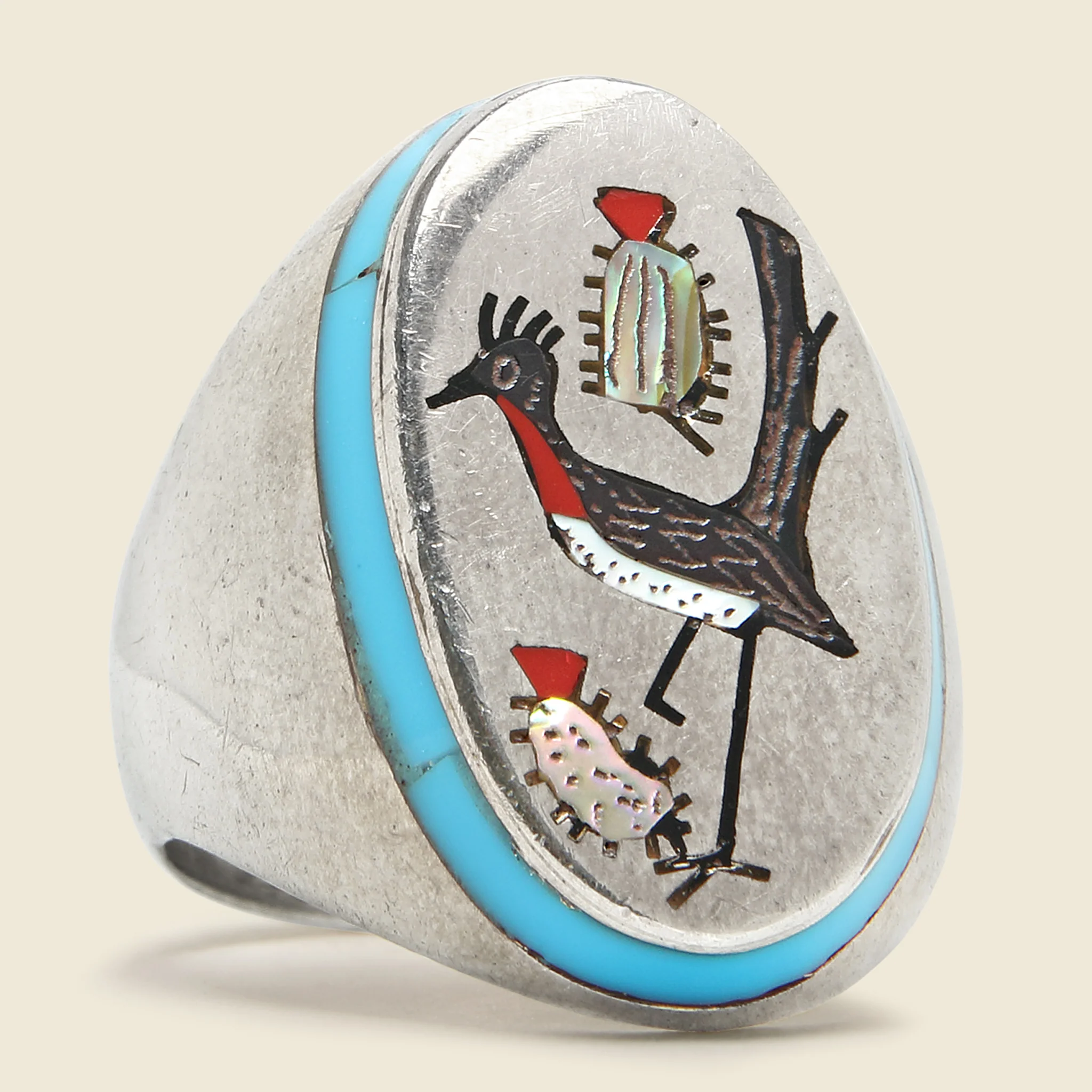 Vintage Sterling Inlaid Road Runner Ring