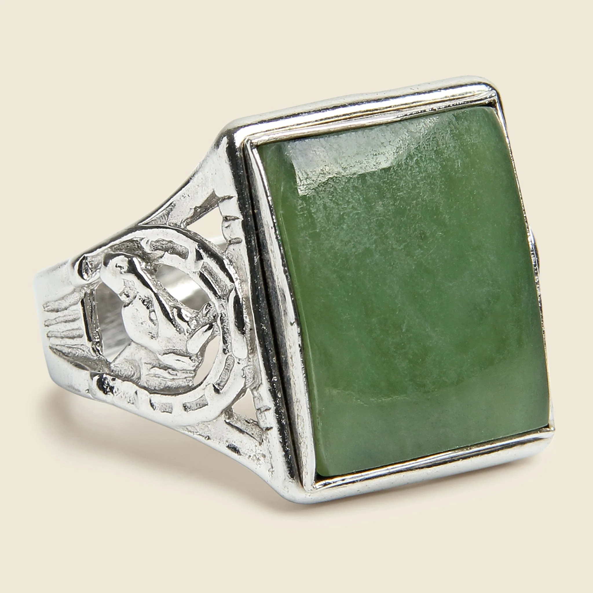 Vintage Sterling & Jade Horseshoe Ring
