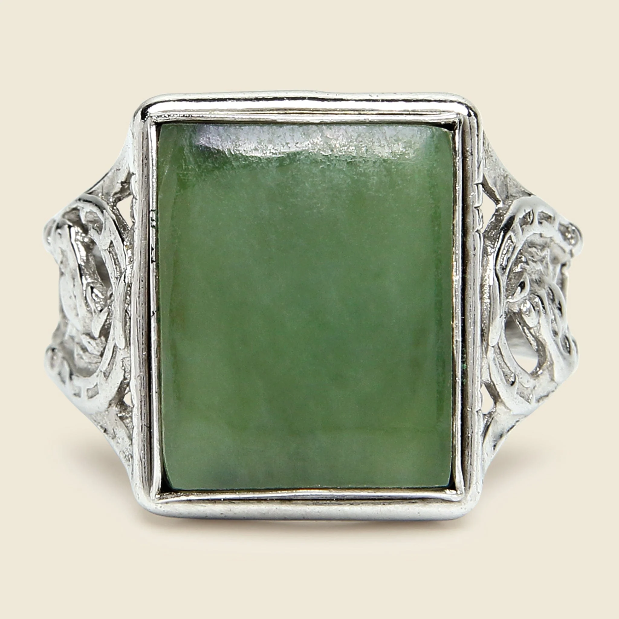 Vintage Sterling & Jade Horseshoe Ring - Image 2