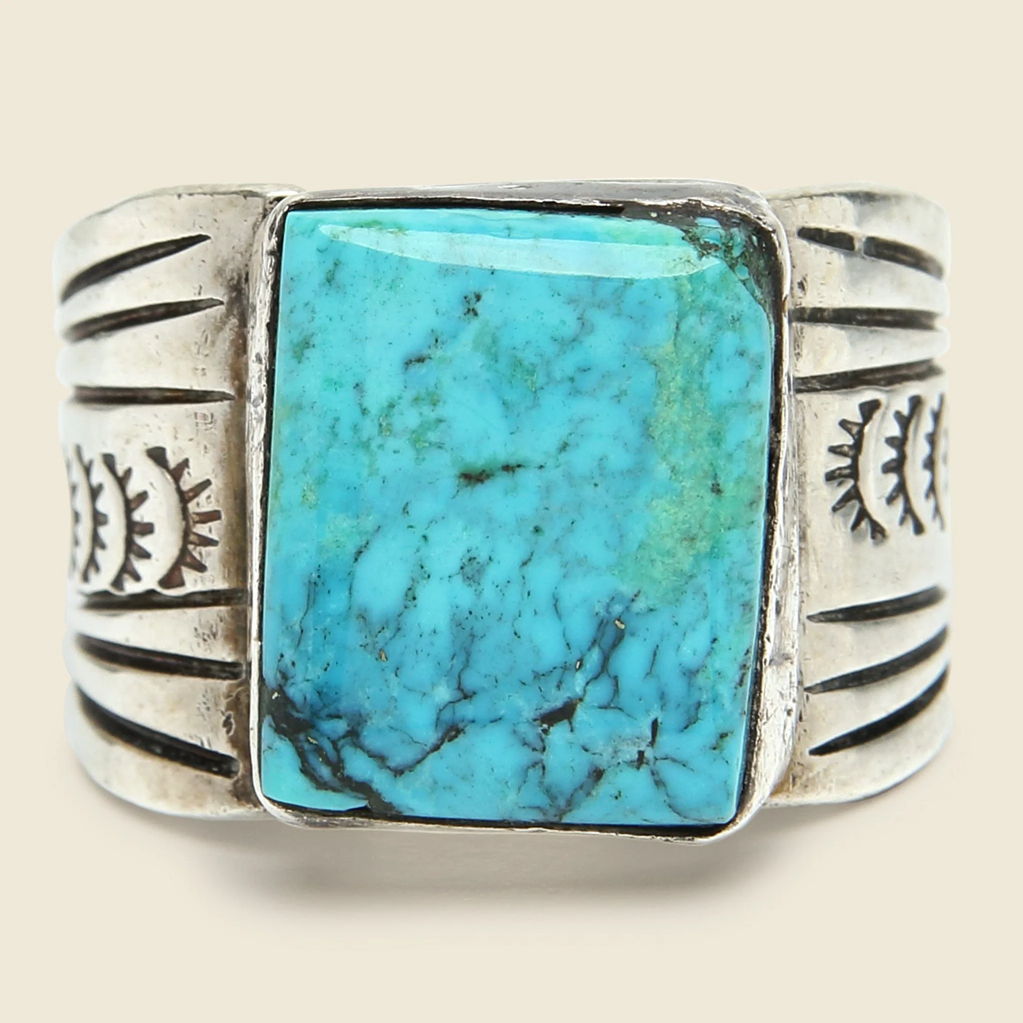 Vintage Sterling & Turquoise Cigar Band Ring - Image 2
