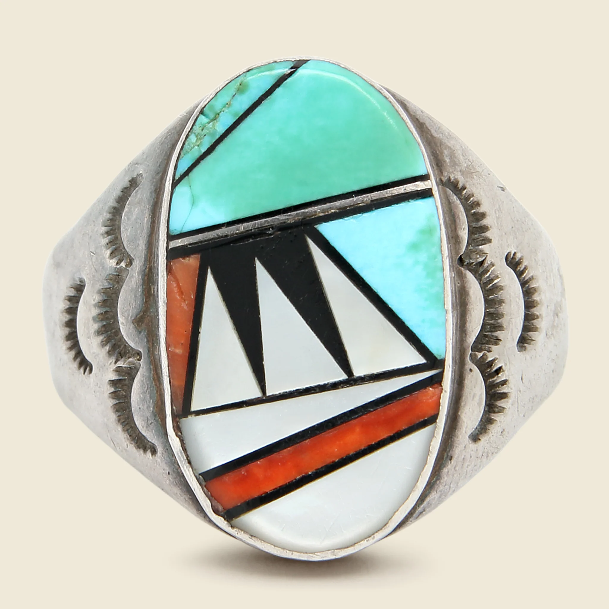 Vintage Sterling Zuni Inlay Ring - Image 2