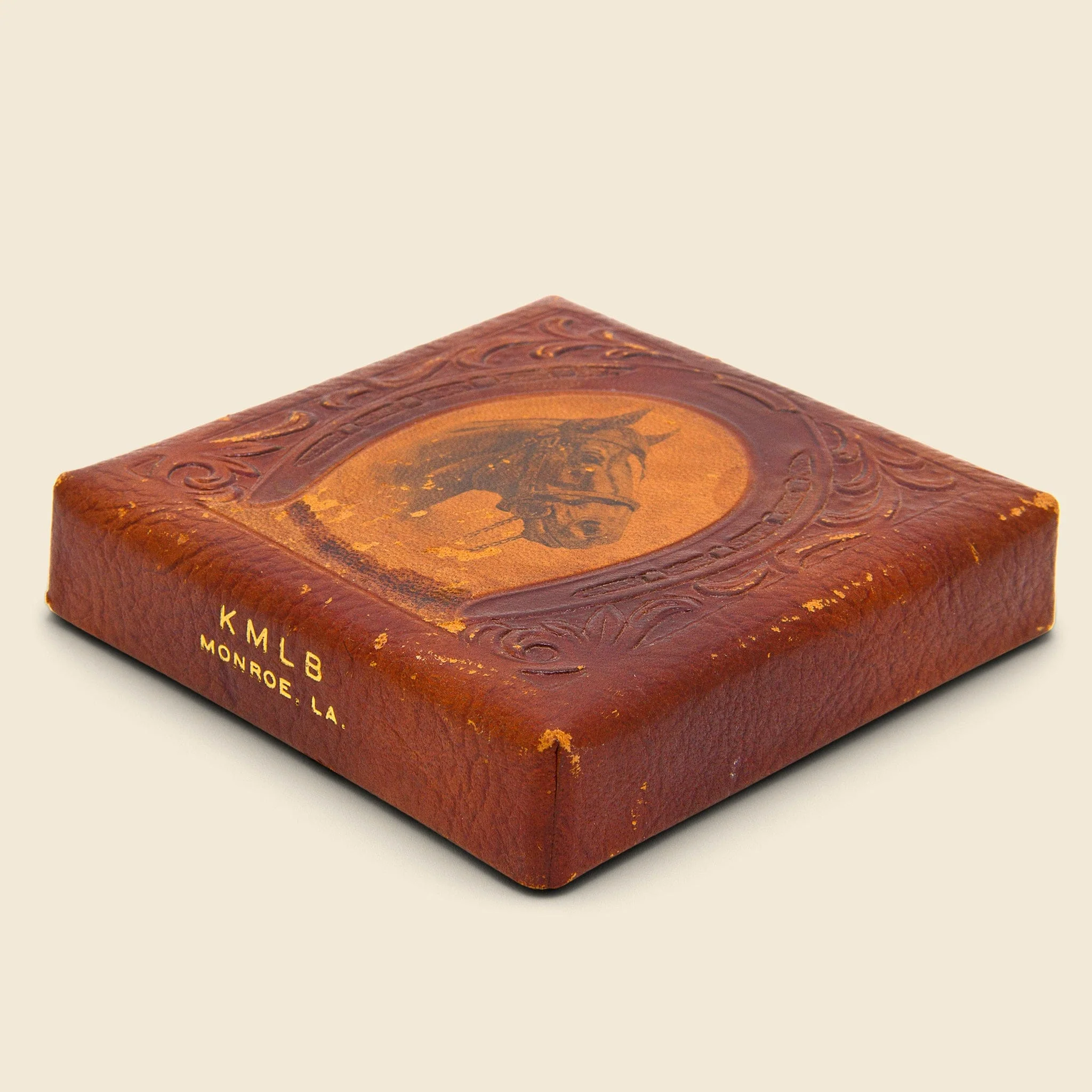 Tooled Leather Horse Motif Paperweight - Image 2