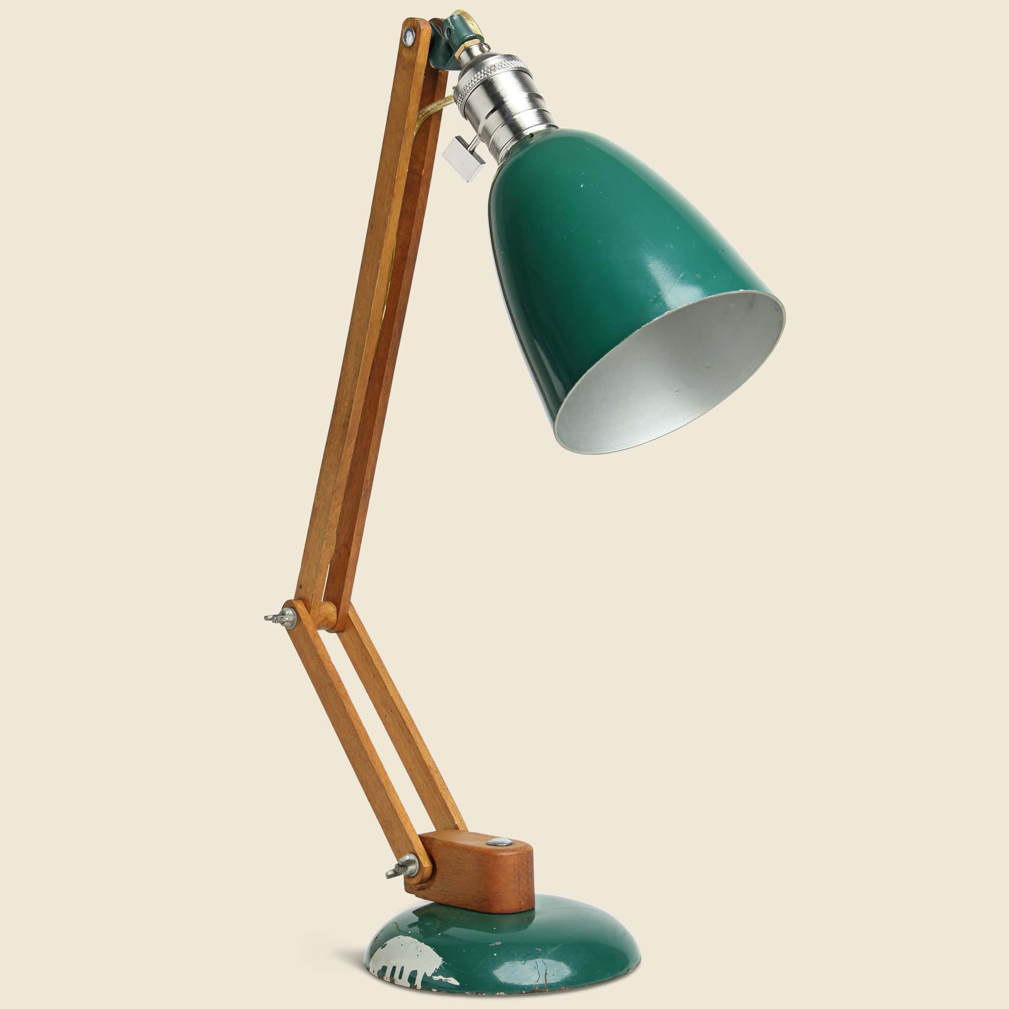 Vintage Wood & Enameled English Task Lamp