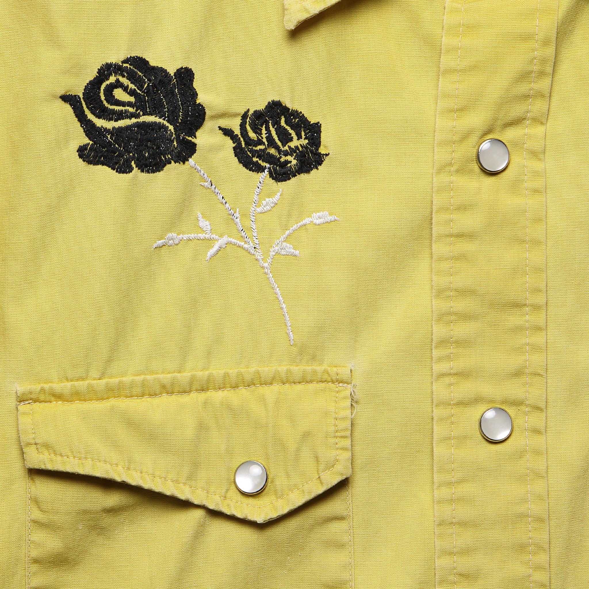 Western Shirt with Embroidered Black Roses - Yellow - Image 3