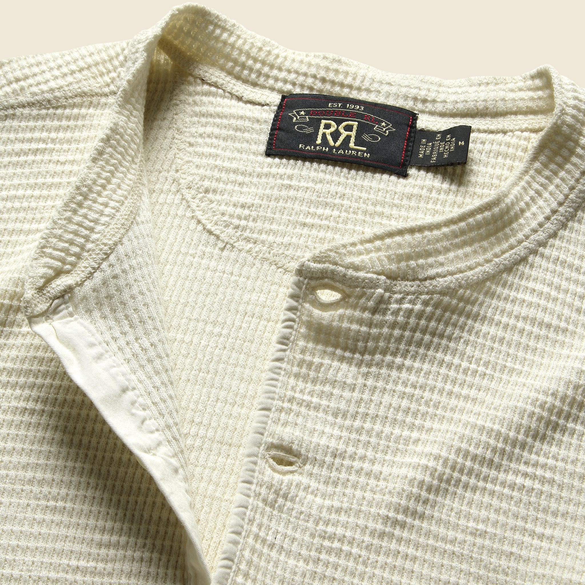 Waffle-Knit Henley - Paper White - Image 3
