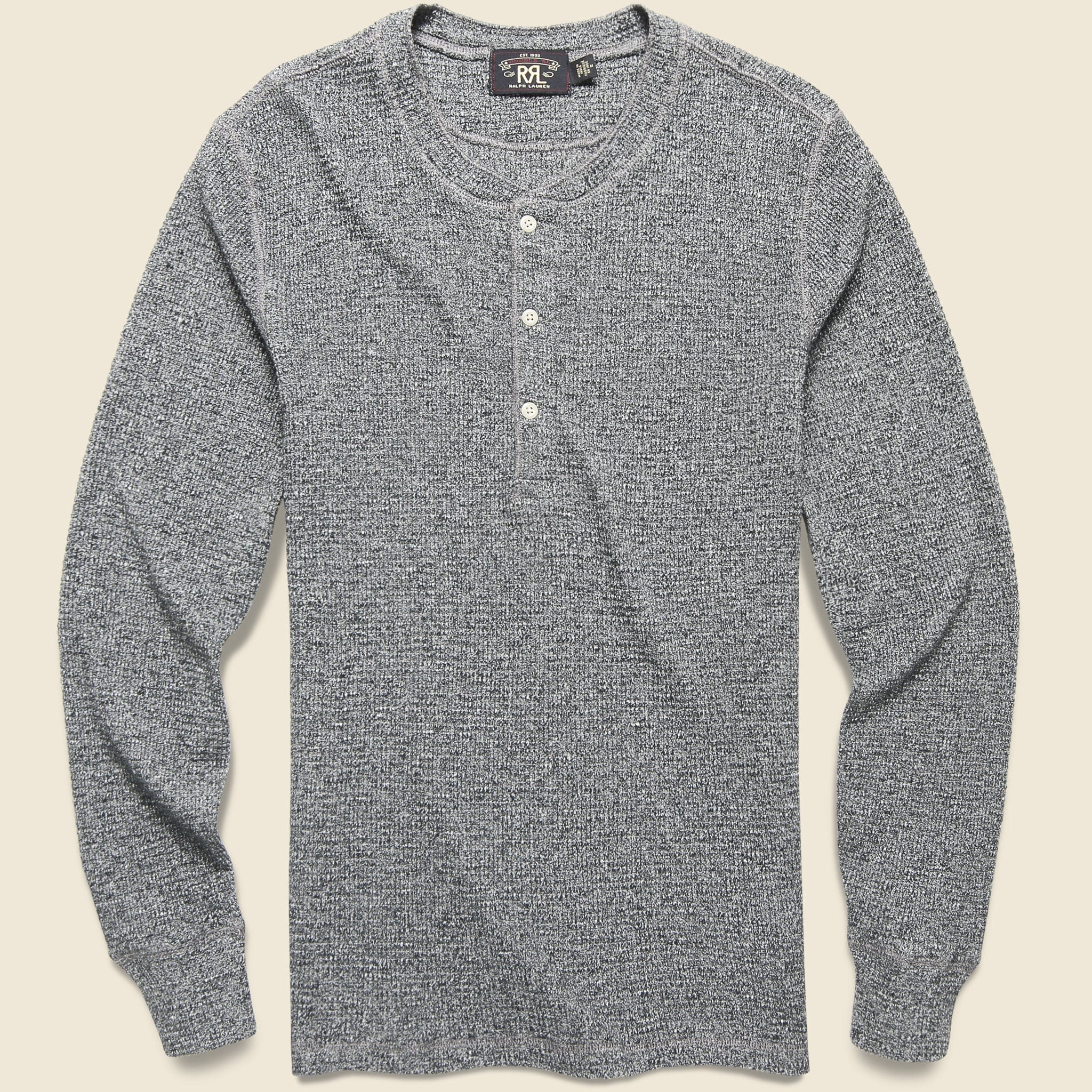 Waffle-Knit Henley - Gravel Siro