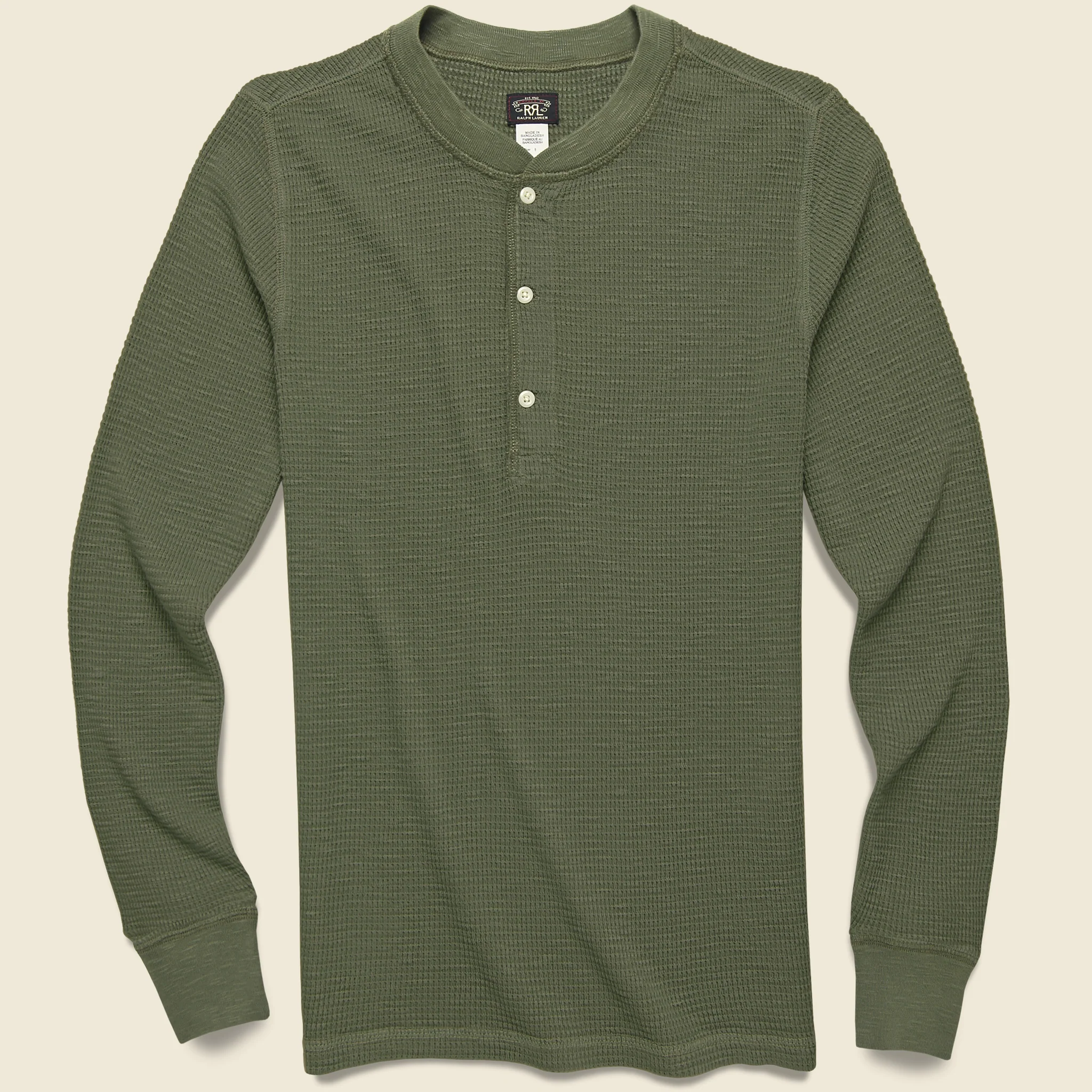 Waffle-Knit Henley - Olive