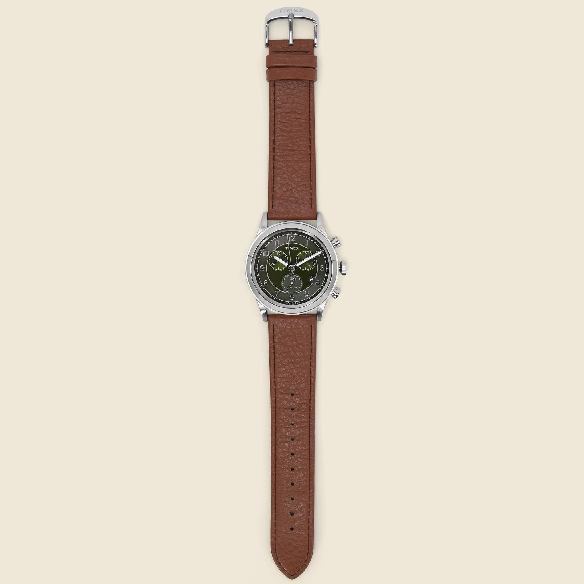 Waterbury Traditional Chronograph Watch 42mm - Olive/Brown Leather - Image 2