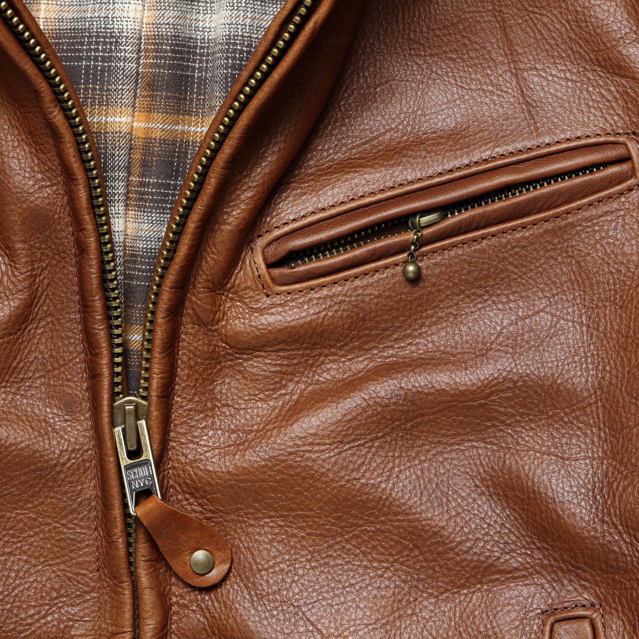 Waxy Antique Cowhide Moto Jacket - Luggage - Image 3