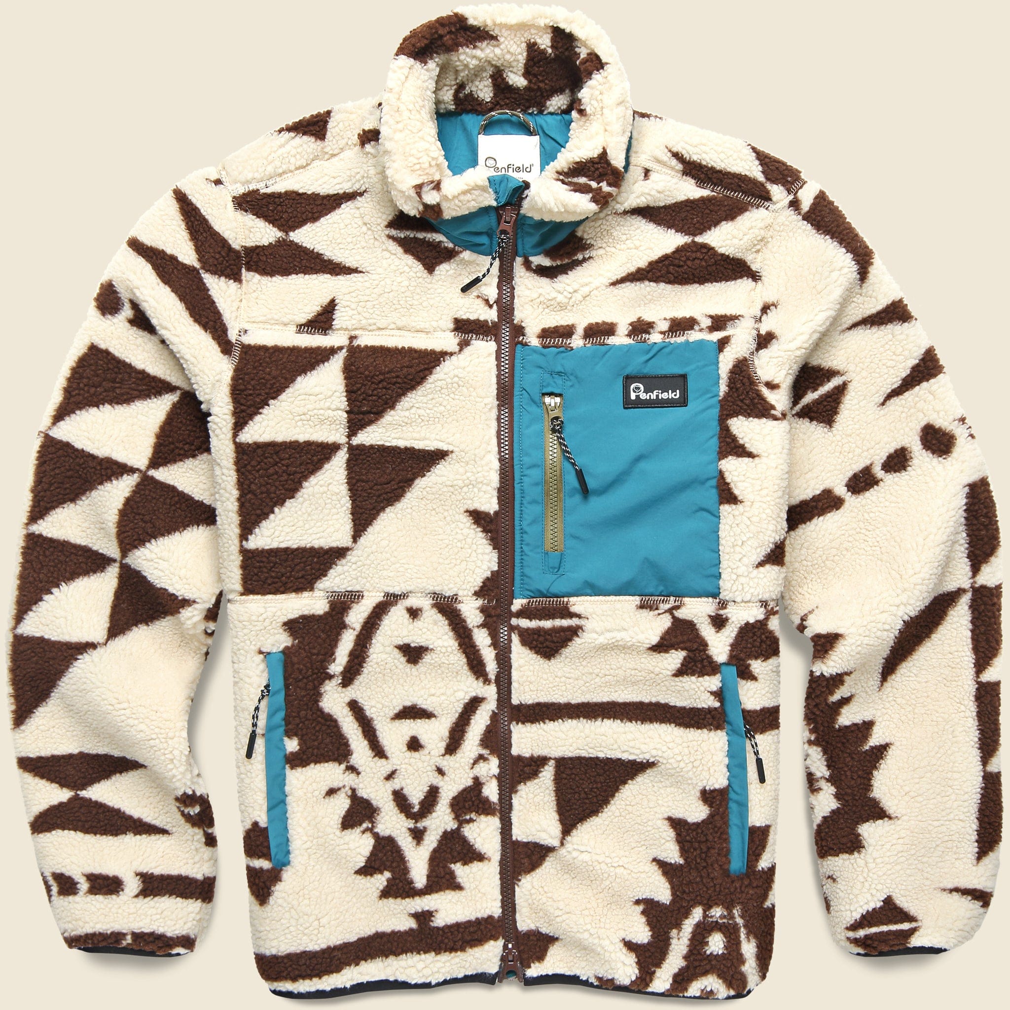 White Geo Mattawa Jacket - Tan/Natural/Teal