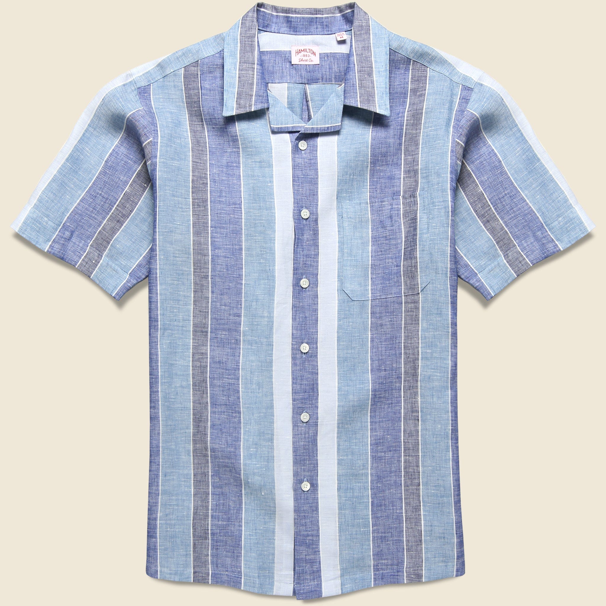 Wide Stripe Linen Camp Shirt - Blue/White