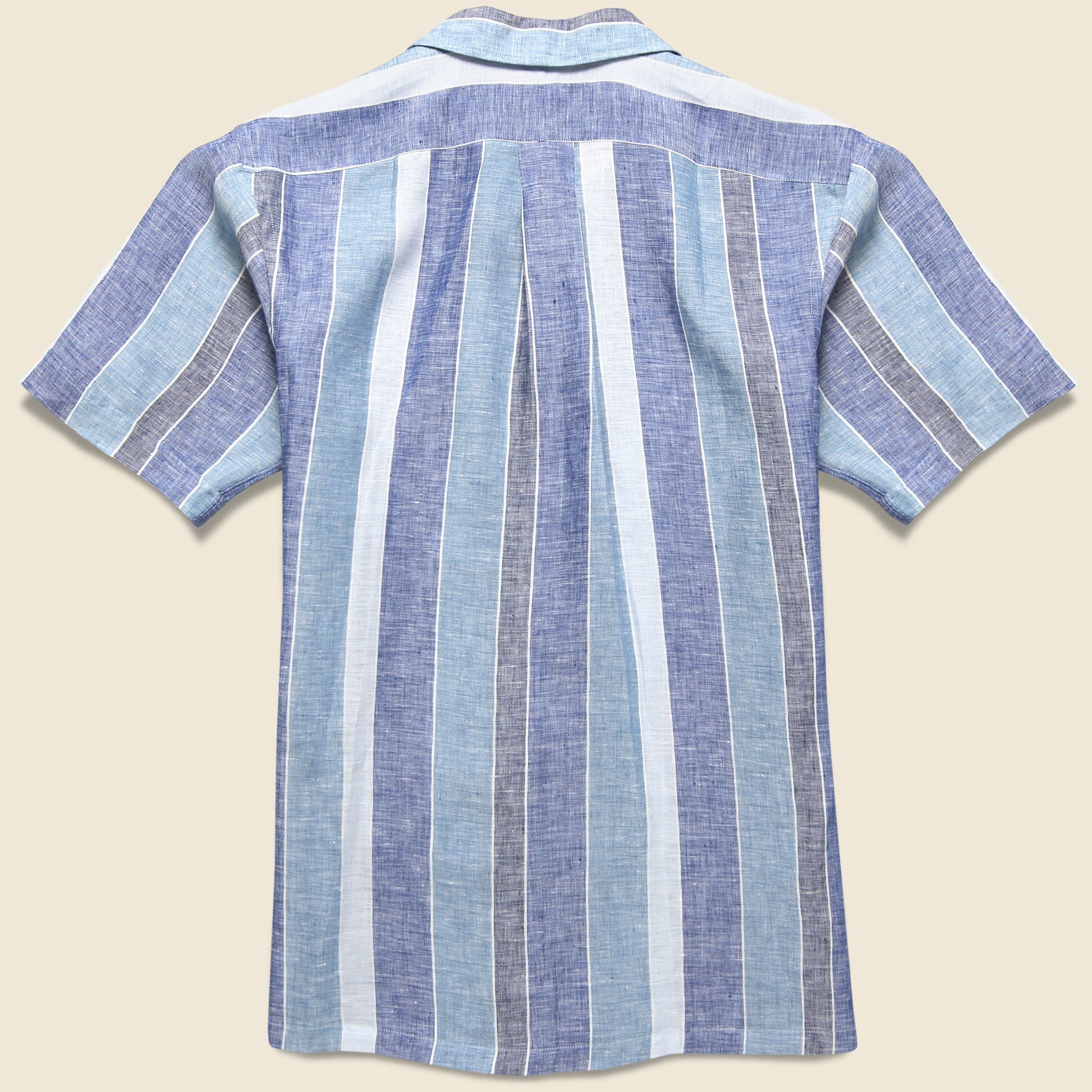 Wide Stripe Linen Camp Shirt - Blue/White - Image 2