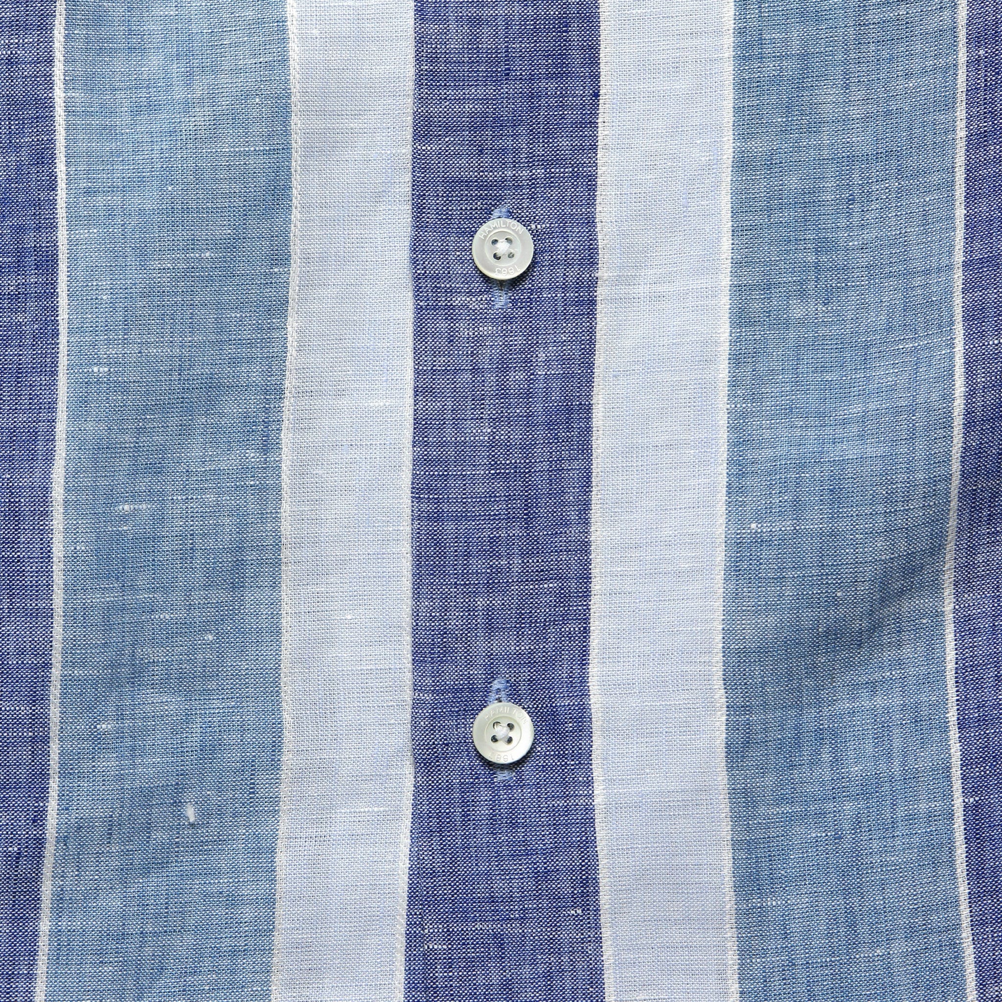 Wide Stripe Linen Camp Shirt - Blue/White - Image 3
