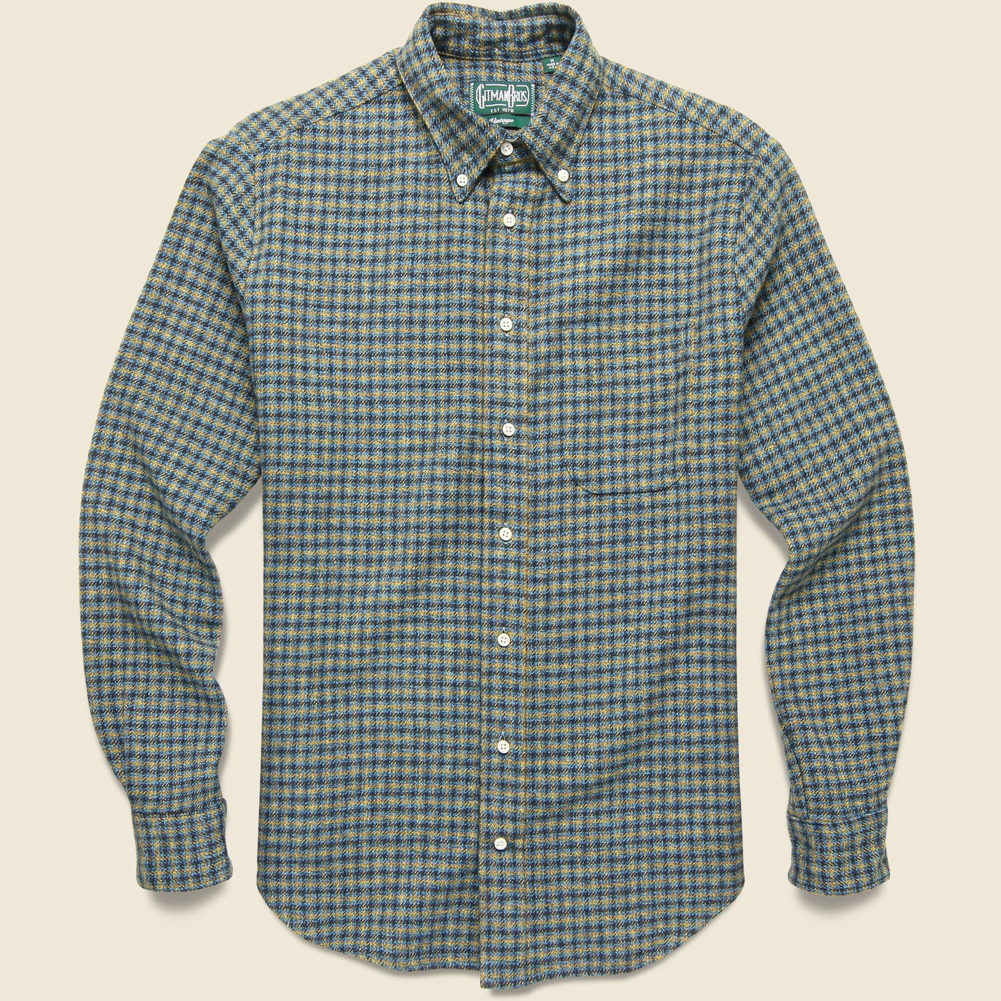 Winter Cotton Tweed Check Shirt - Blue/Yellow